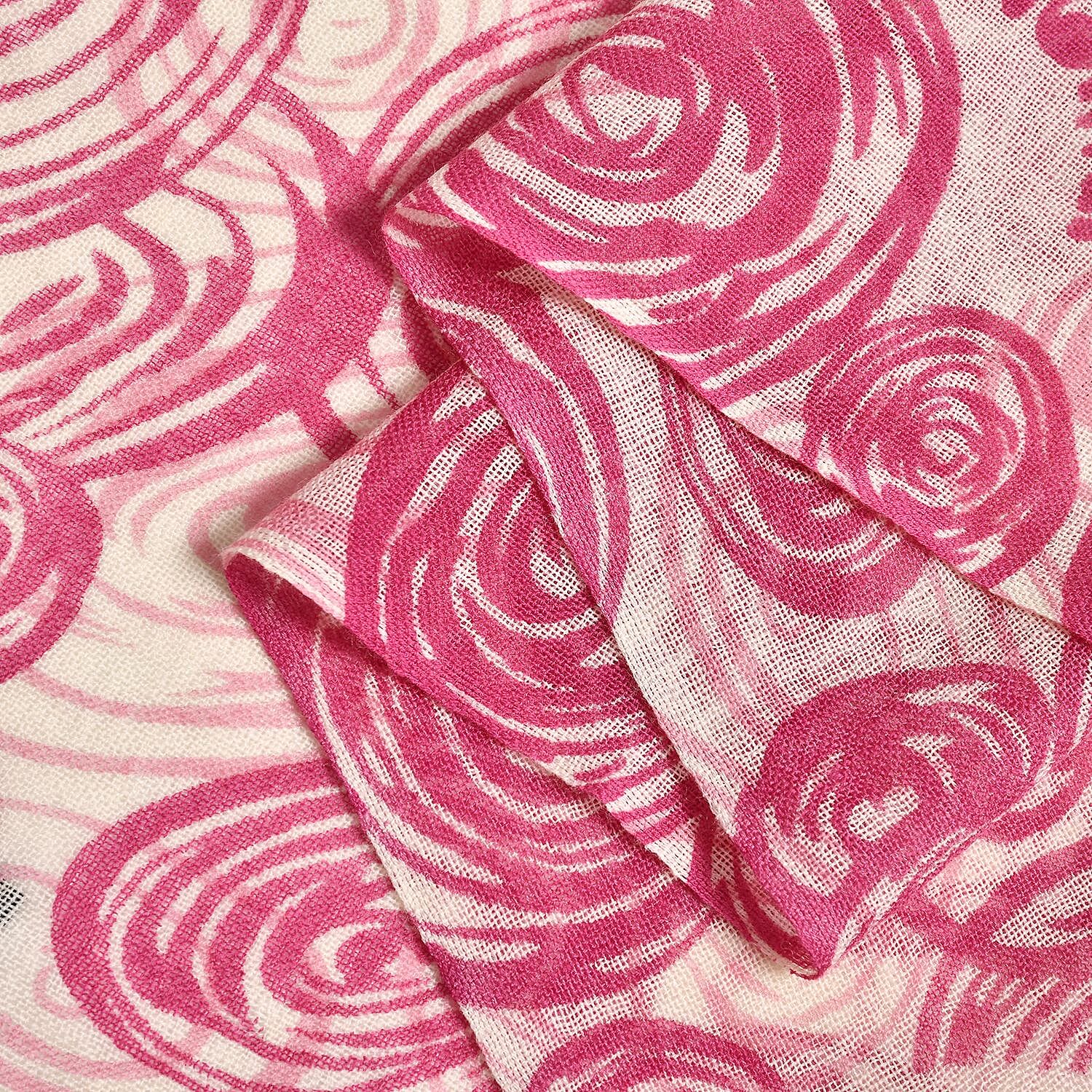 LA MAREY Thread Pattern 100% Merino Woolen Scarf (One Size, 175x65 cm) - Plum Red - White