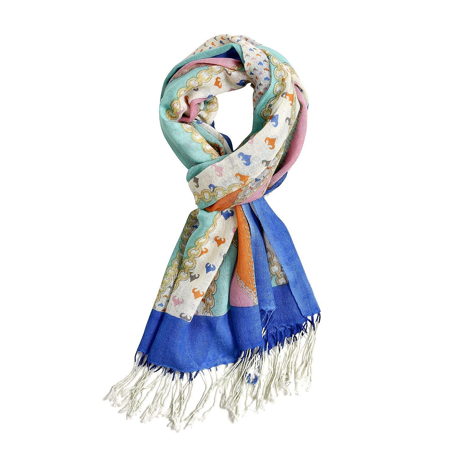 Close Out Deal - La Marey 100% Merino Wool Ribbon Pattern Scarf (Size 175x65 cm) -Blue