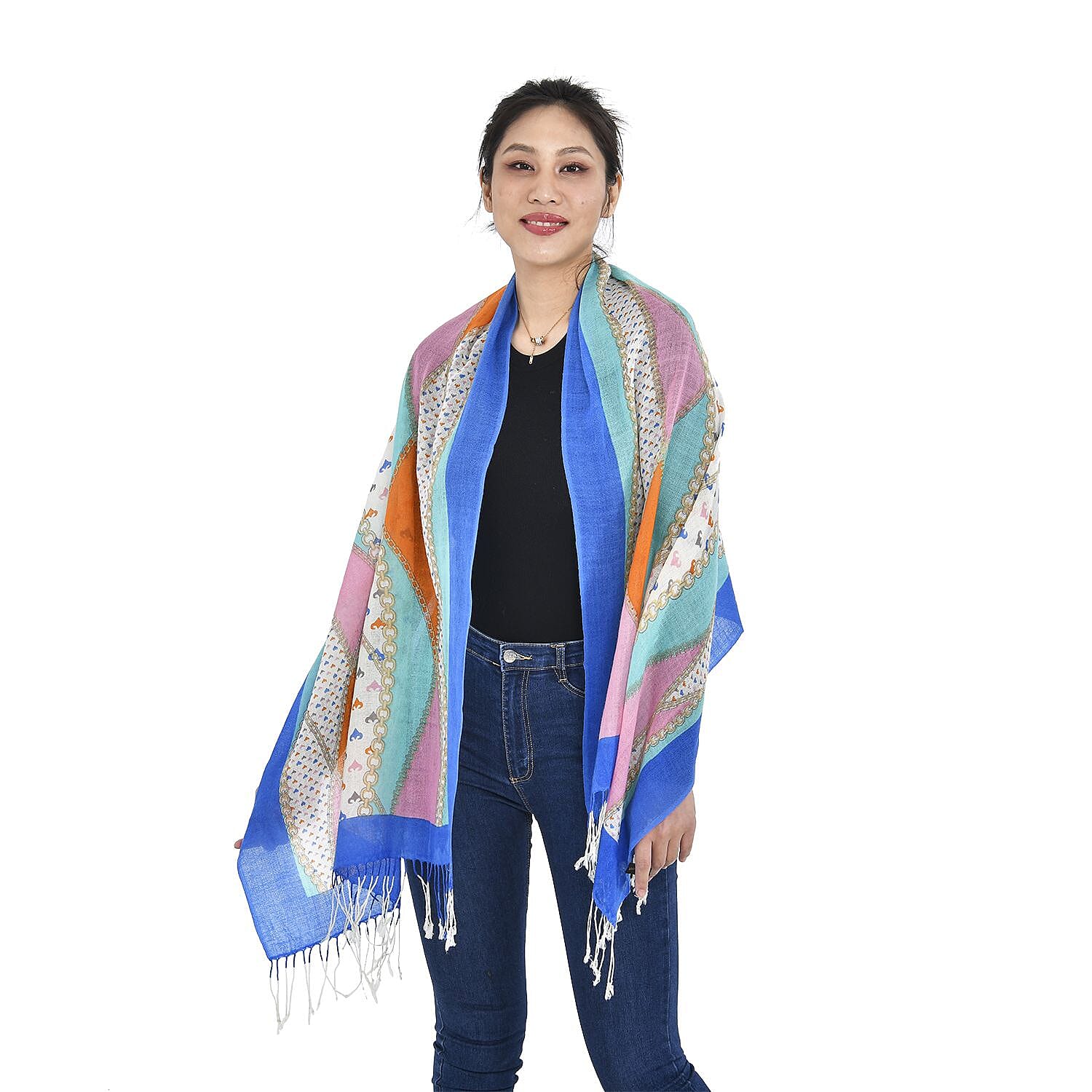 Close Out Deal - La Marey 100% Merino Wool Ribbon Pattern Scarf (Size 175x65 cm) -Blue