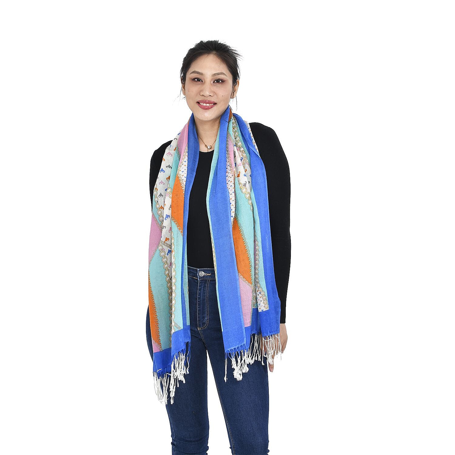 Close Out Deal - La Marey 100% Merino Wool Ribbon Pattern Scarf (Size 175x65 cm) -Blue