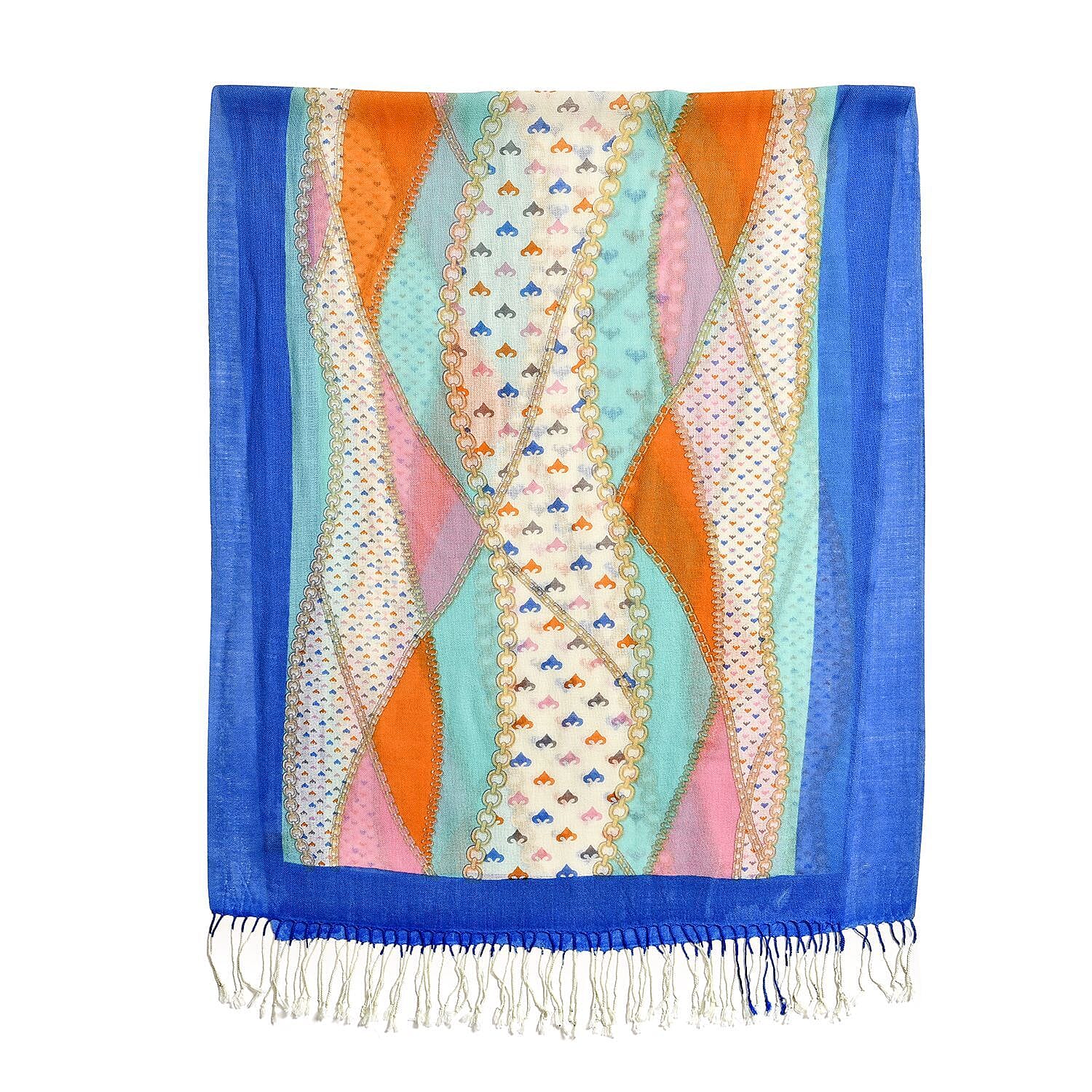 Close Out Deal - La Marey Merino Wool Ribbon Pattern Scarf - Green & Orange