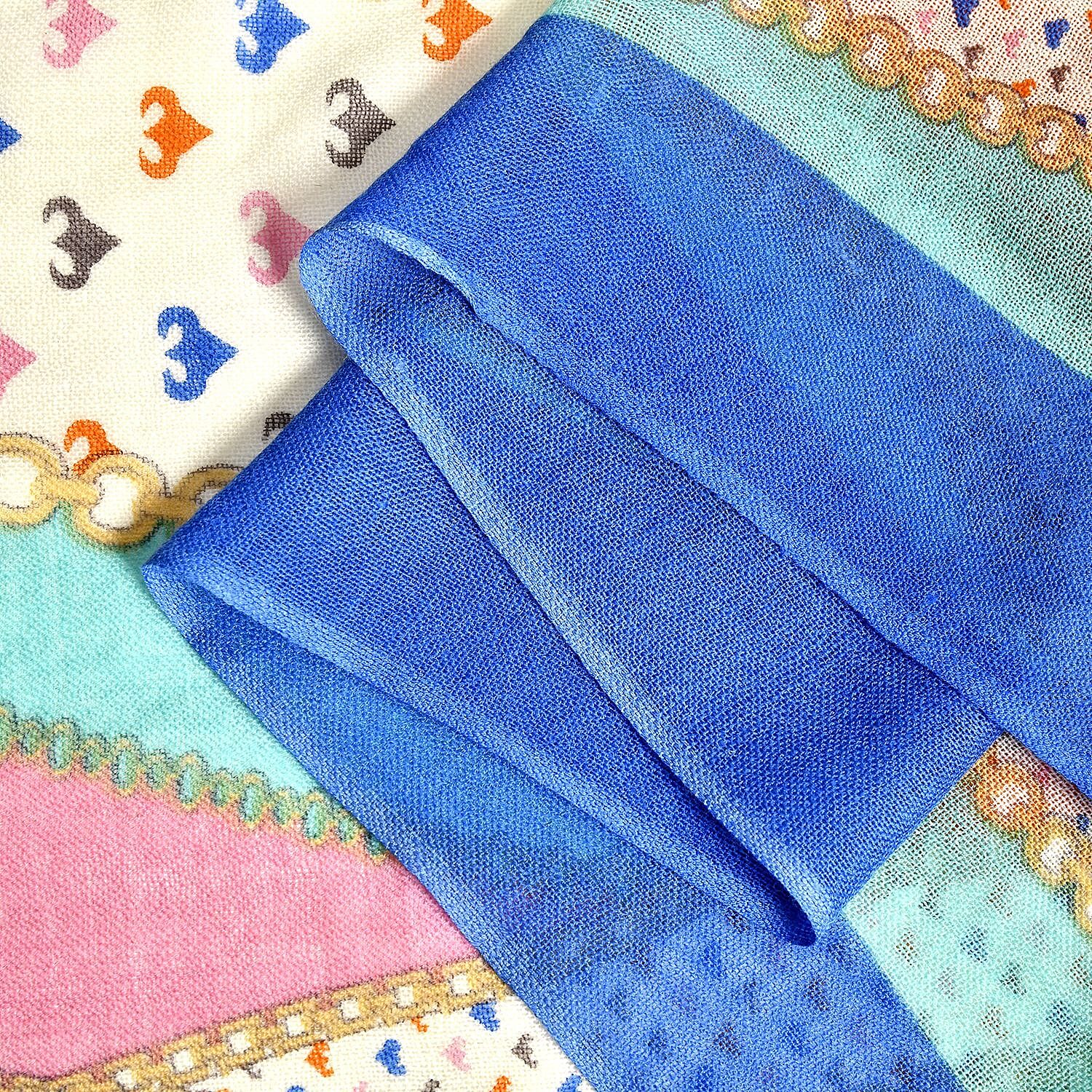 Close Out Deal - La Marey Merino Wool Ribbon Pattern Scarf - Green & Orange