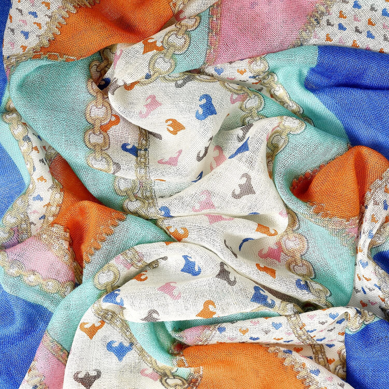 Close Out Deal - La Marey Merino Wool Ribbon Pattern Scarf - Green & Orange