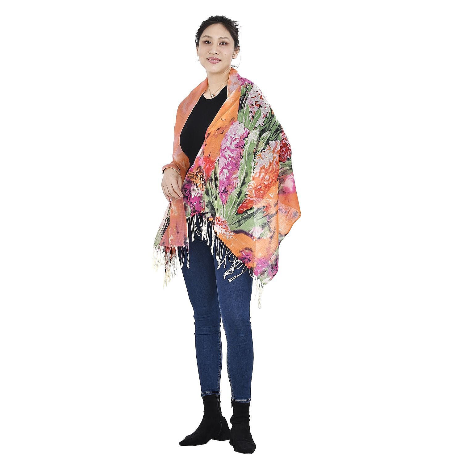 Close Out Deal - La Marey 100% Merino Wool Pattern Scarf (One Size 175x65 cm) - Peach