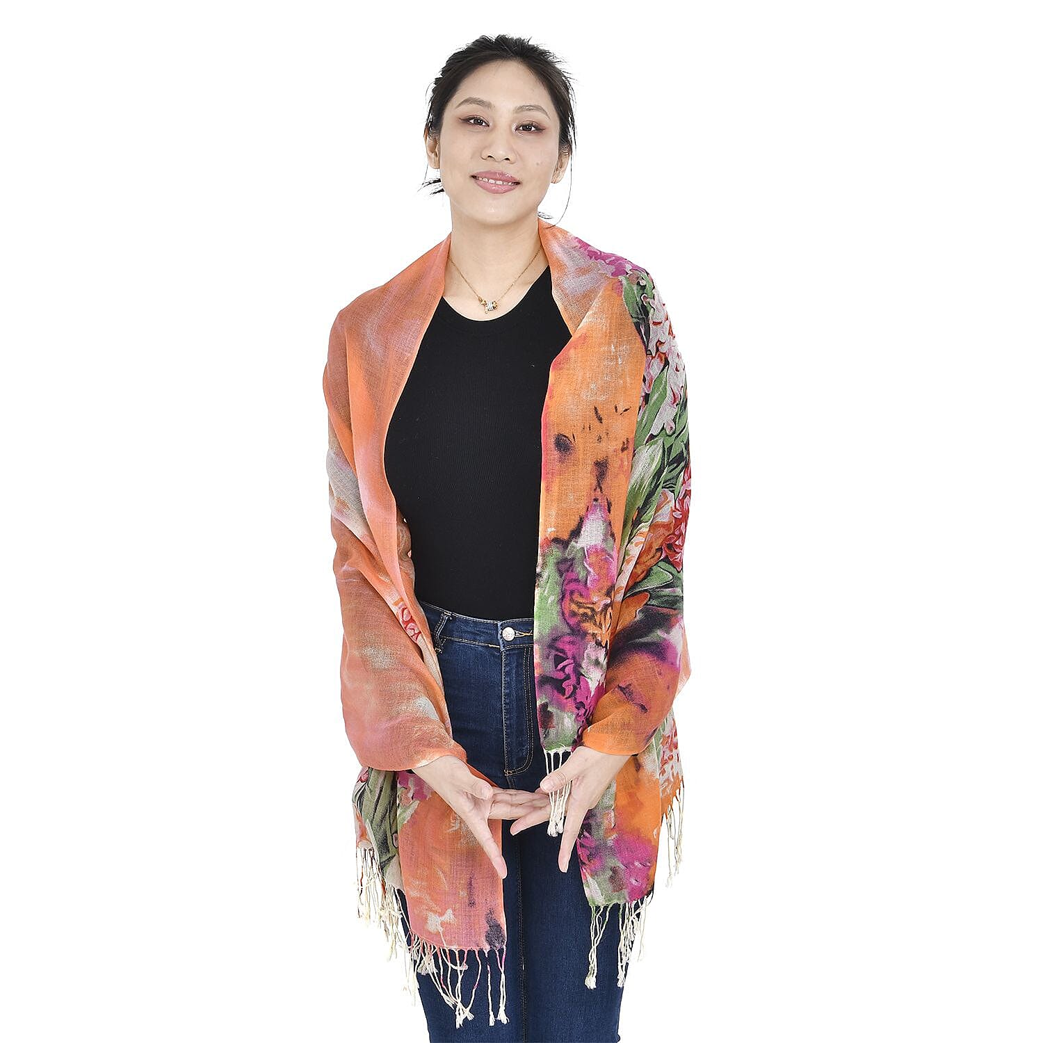 Close Out Deal - La Marey 100% Merino Wool Pattern Scarf (One Size 175x65 cm) - Peach