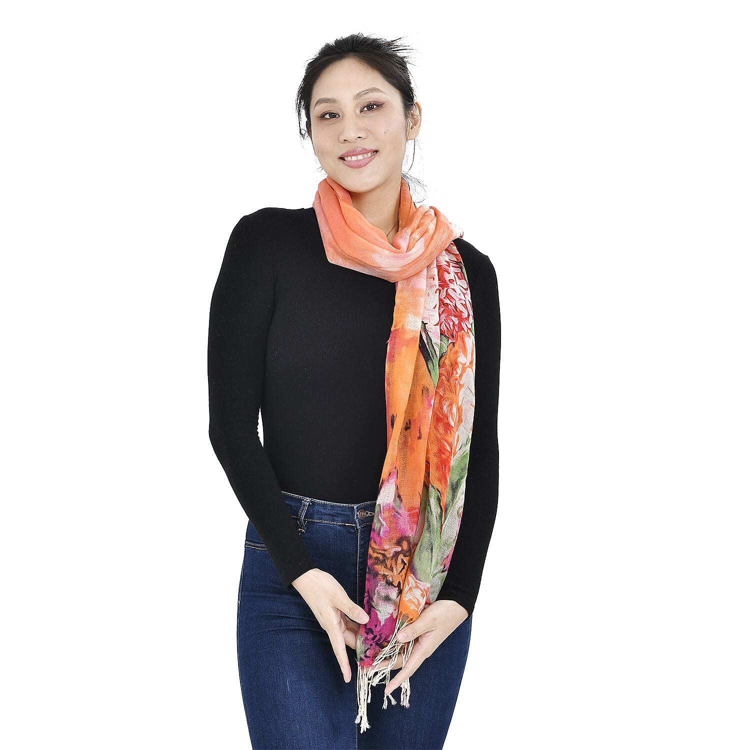 Close Out Deal - La Marey 100% Merino Wool Pattern Scarf (One Size 175x65 cm) - Peach