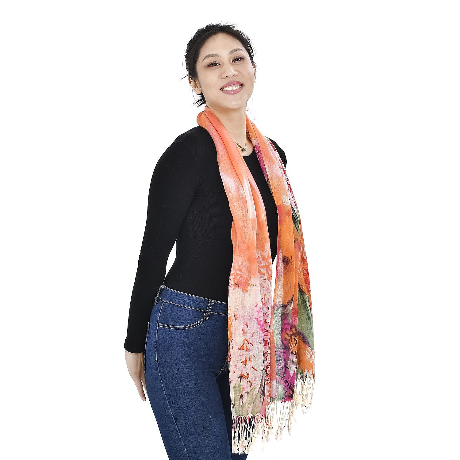 Close Out Deal - La Marey 100% Merino Wool Pattern Scarf (One Size 175x65 cm) - Peach