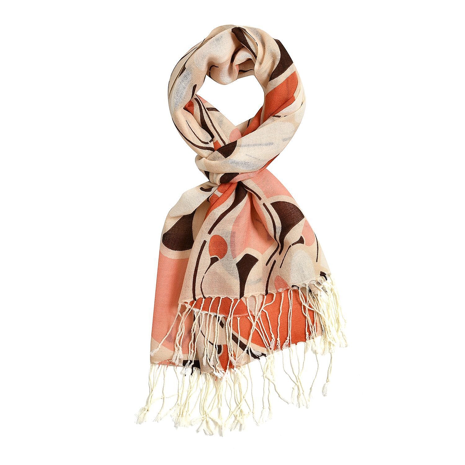 Close Out Deal - La Marey 100% Merino Wool Irregular Print Pattern Scarf (One Size 175x65 cm) - Beige