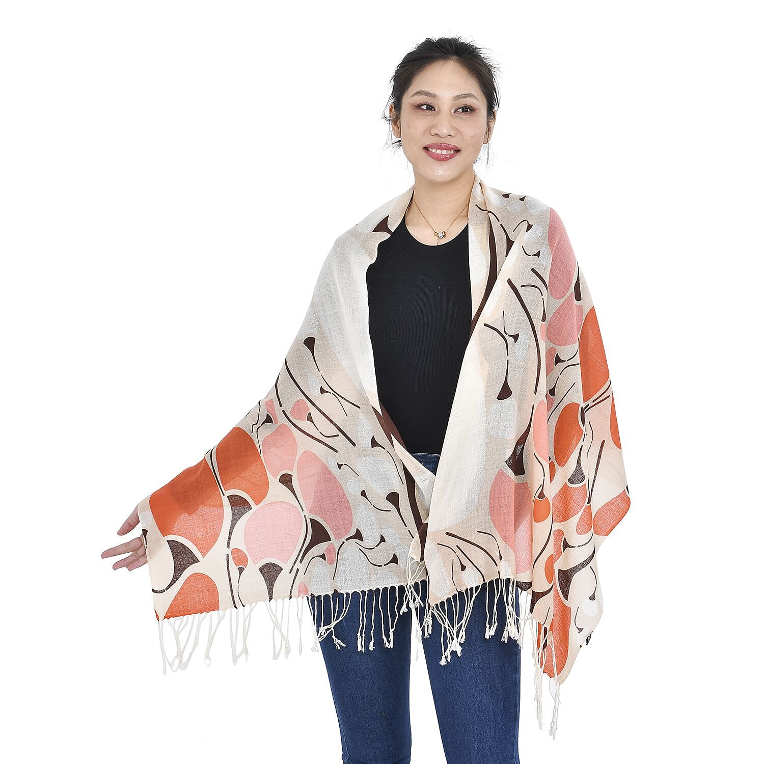 Close Out Deal - La Marey 100% Merino Wool Irregular Print Pattern Scarf (One Size 175x65 cm) - Beige