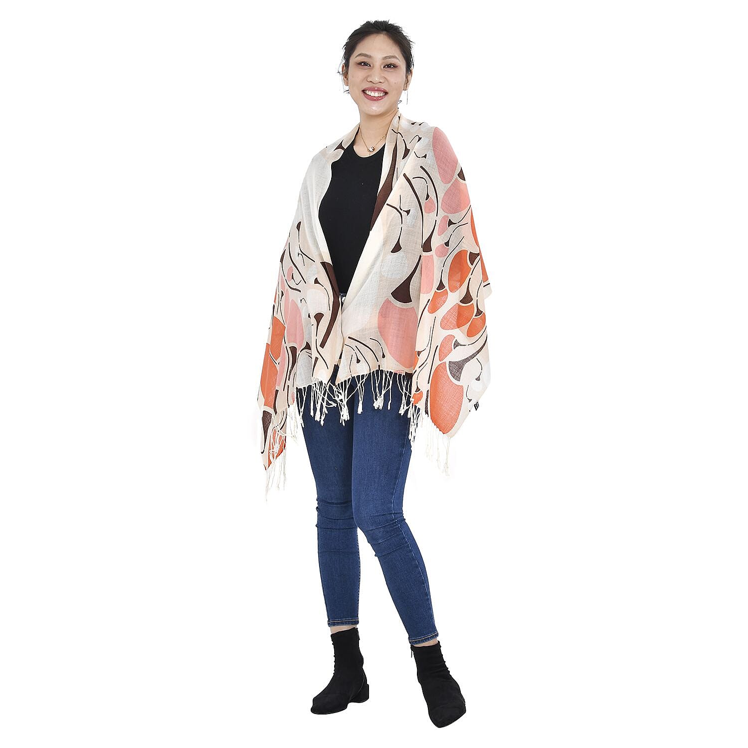 Close Out Deal - La Marey 100% Merino Wool Irregular Print Pattern Scarf (One Size 175x65 cm) - Beige