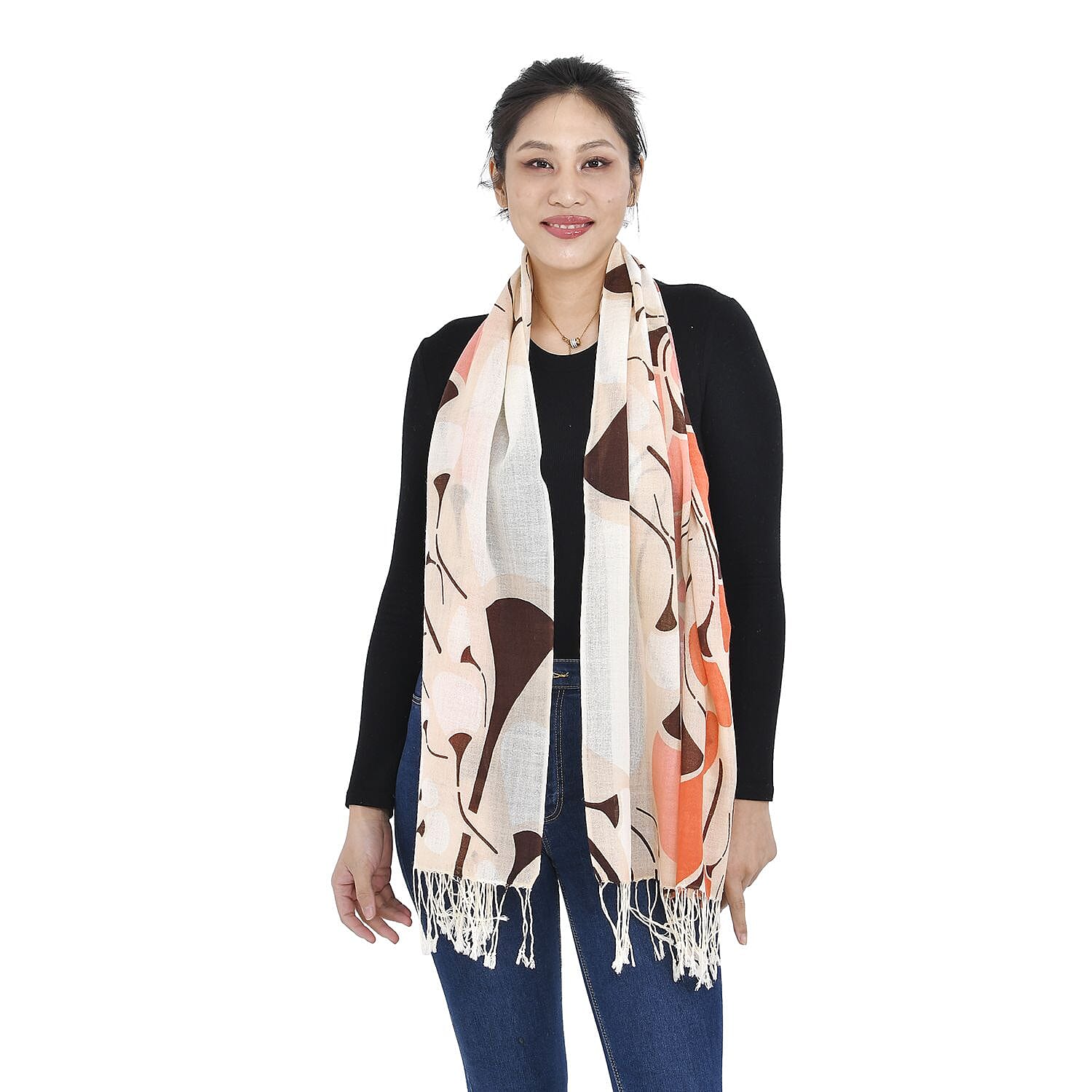 Close Out Deal - La Marey 100% Merino Wool Irregular Print Pattern Scarf (One Size 175x65 cm) - Beige