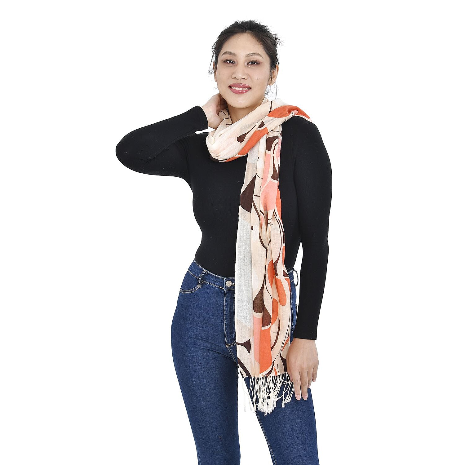 Close Out Deal - La Marey 100% Merino Wool Irregular Print Pattern Scarf (One Size 175x65 cm) - Beige