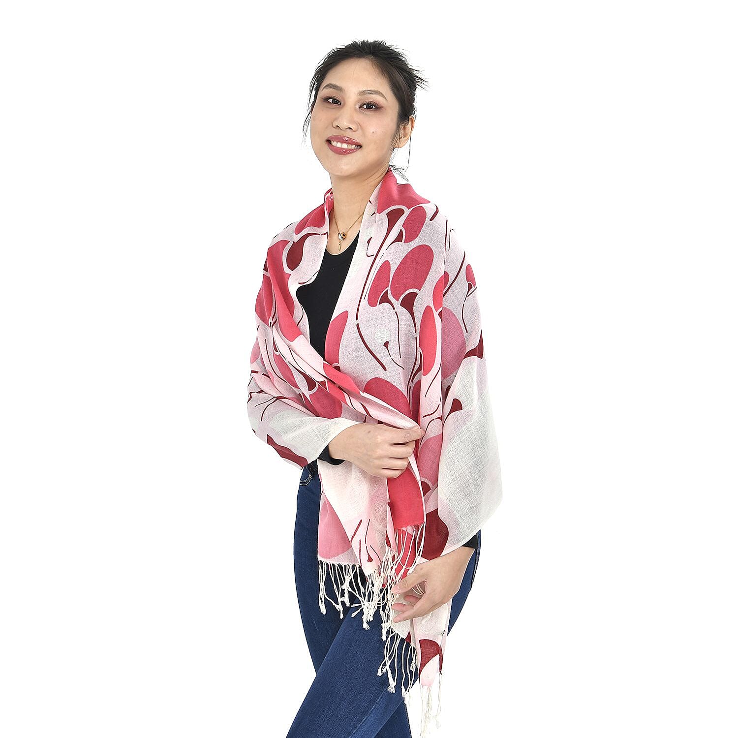 Close Out Deal - La Marey 100% Merino Wool Irregular Pattern Scarf (One Size 175x65 cm) - Pink