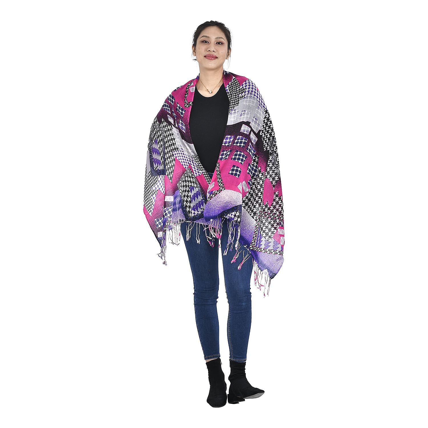 Close Out Deal - La Marey 100% Merino Wool Irregular Pattern Scarf (One Size 175x65 cm) - Check