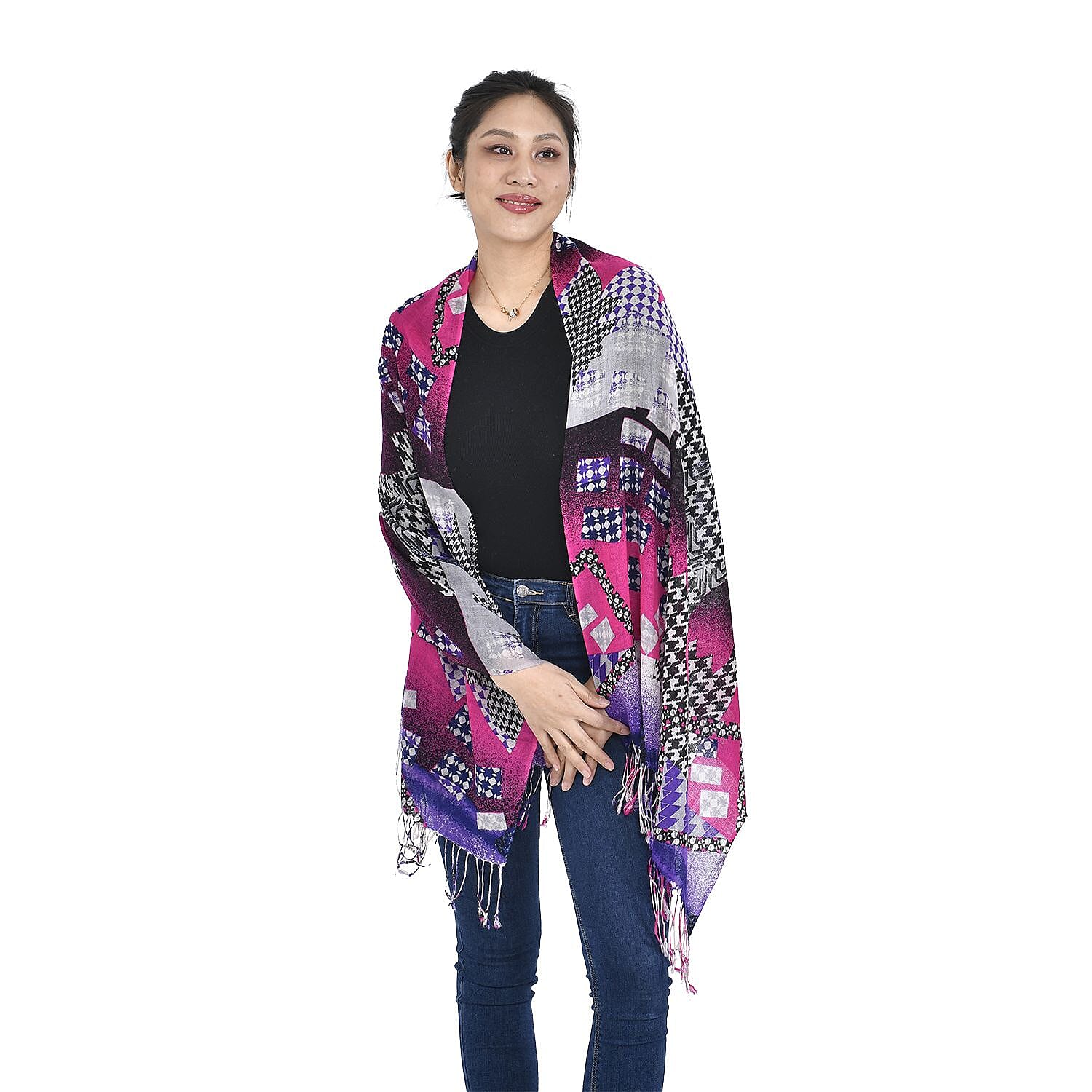 Close Out Deal - La Marey 100% Merino Wool Irregular Pattern Scarf (One Size 175x65 cm) - Check