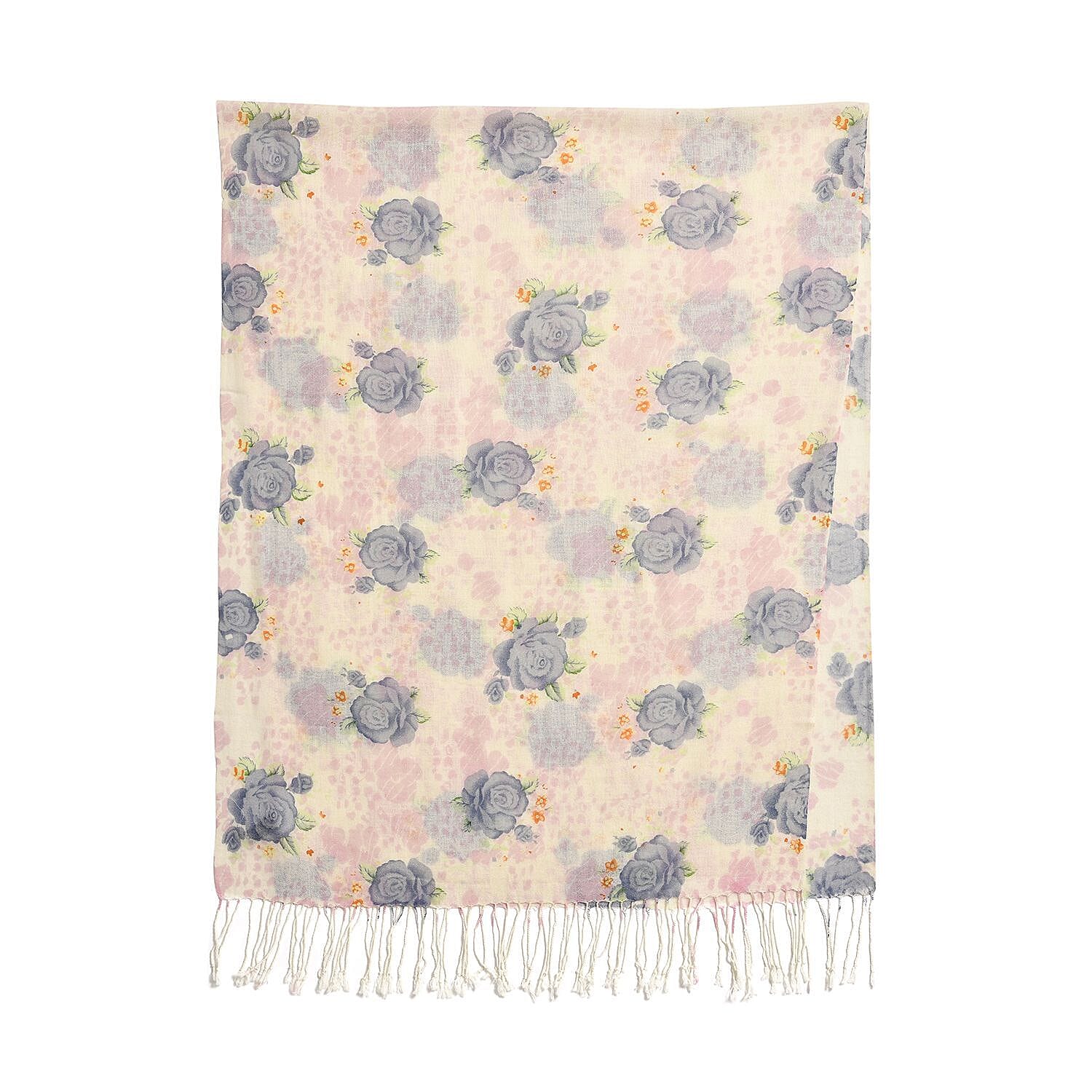 Close Out Deal - La Marey 100% Merino Wool Floral Pattern Scarf (One Size 175x65 cm) - Cream