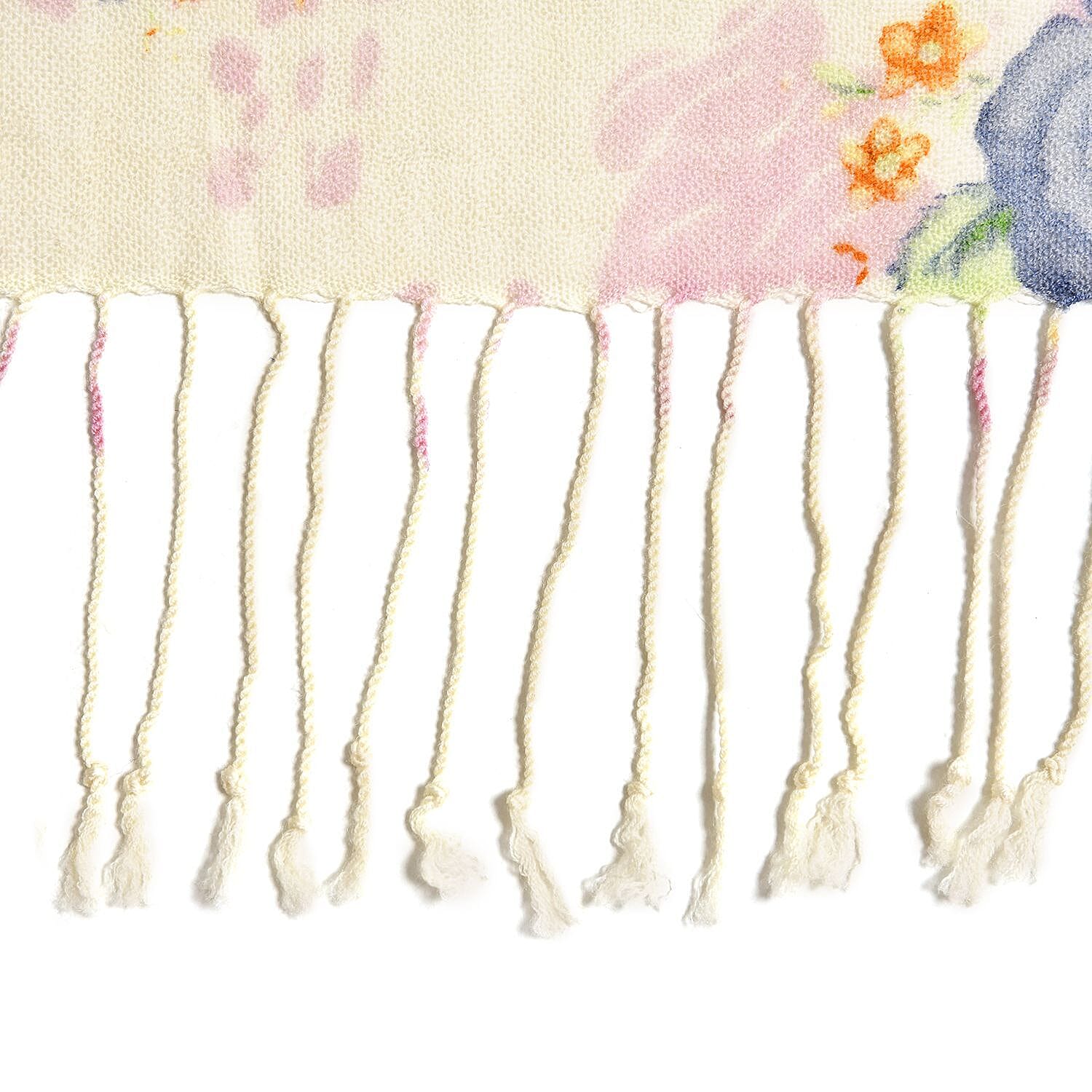 Close Out Deal - La Marey 100% Merino Wool Floral Pattern Scarf (One Size 175x65 cm) - Cream