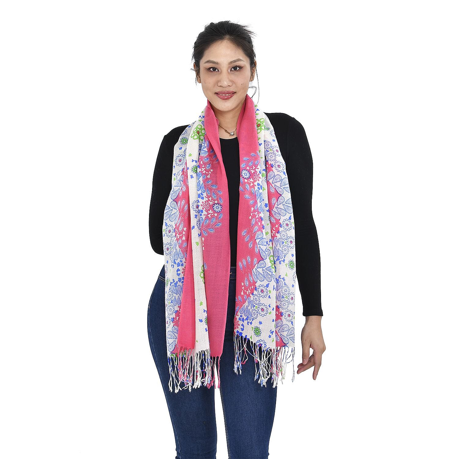 Close Out Deal - La Marey 100% Merino Wool Floral Pattern Scarf (One Size 175x65 cm) - Paisley