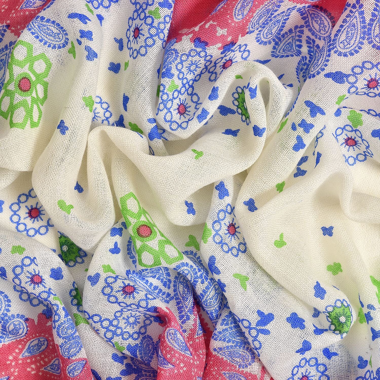 Close Out Deal - La Marey 100% Merino Wool Floral Pattern Scarf (One Size 175x65 cm) - Paisley
