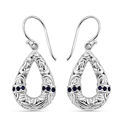 Blue Sapphire Earring (with Hook) Sterling Silver 0.36 ct, Silver Wt 7.00 Gms.