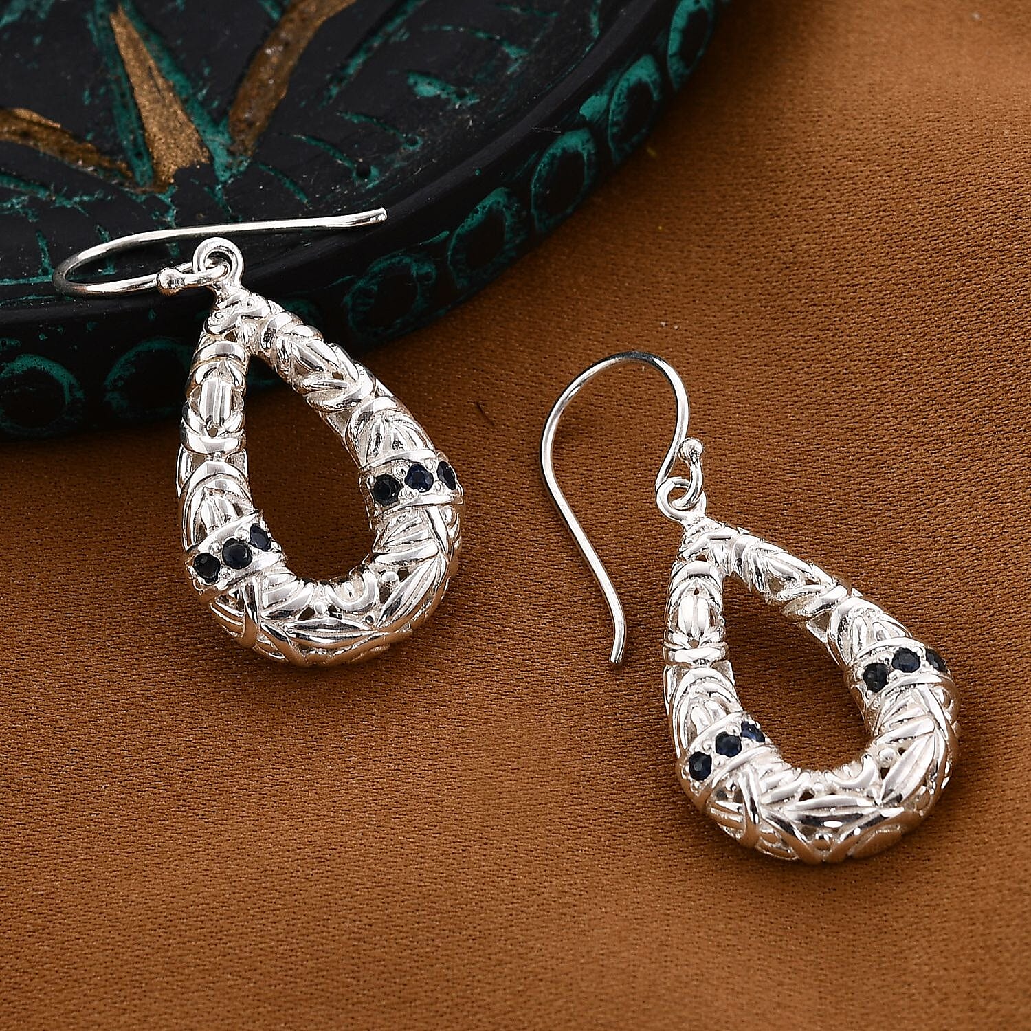 Blue Sapphire Earring (with Hook) Sterling Silver 0.36 ct, Silver Wt 7.00 Gms.