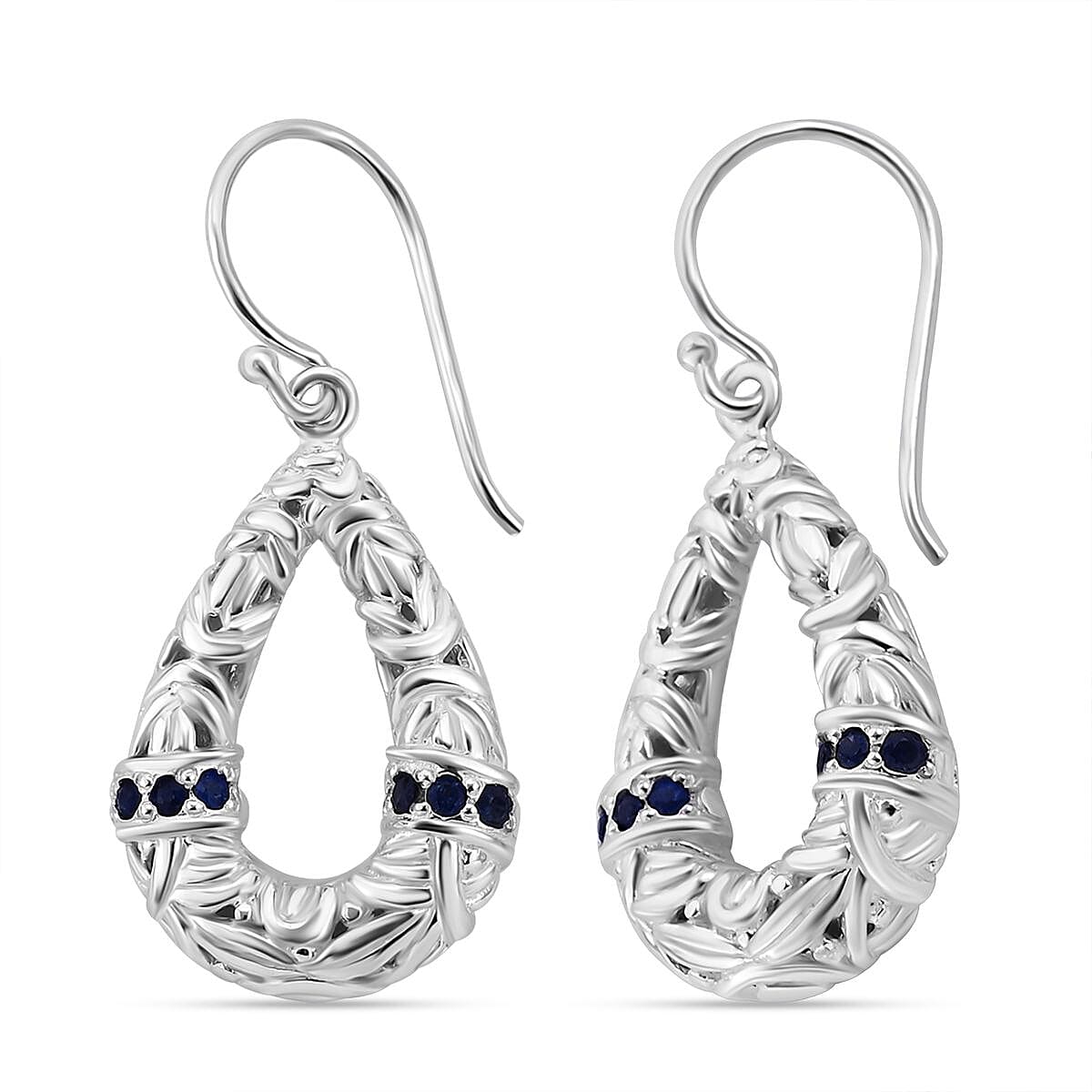 Blue Sapphire Earring (with Hook) Sterling Silver 0.36 ct, Silver Wt 7.00 Gms.
