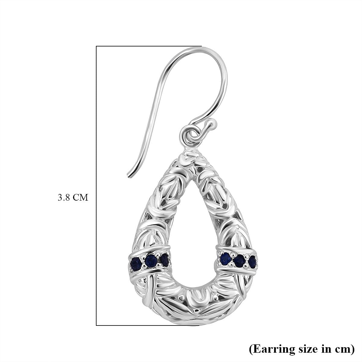 Blue Sapphire Earring (with Hook) Sterling Silver 0.36 ct, Silver Wt 7.00 Gms.
