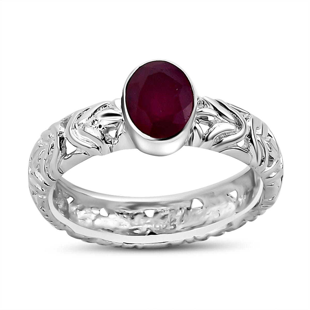 Ruby (FF) Solitaire Ring in Sterling Silver 1.80 Ct.