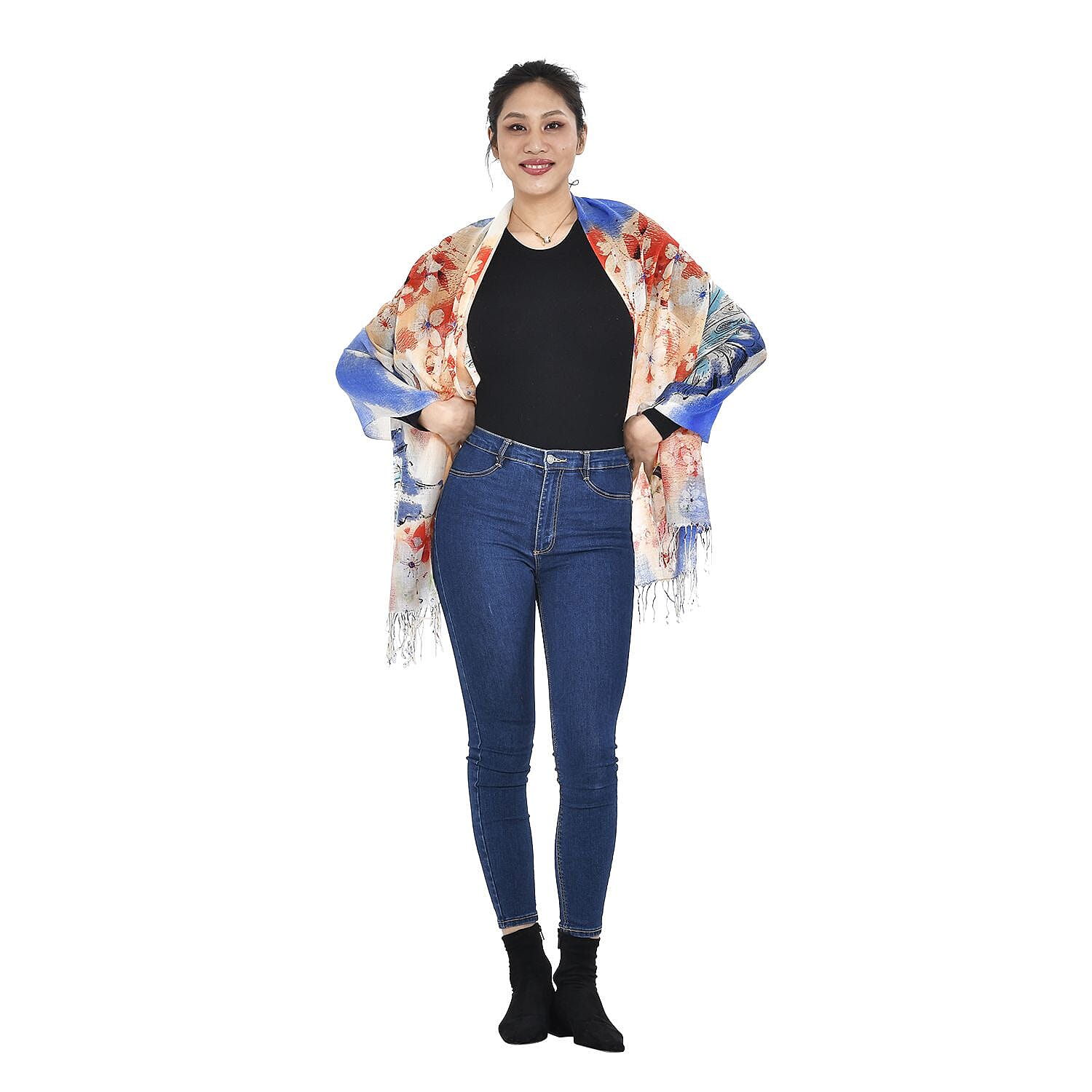 Close Out Deal - La Marey 100% Merino Wool Floral Pattern Scarf (One Size 175x65 cm)  - Floral