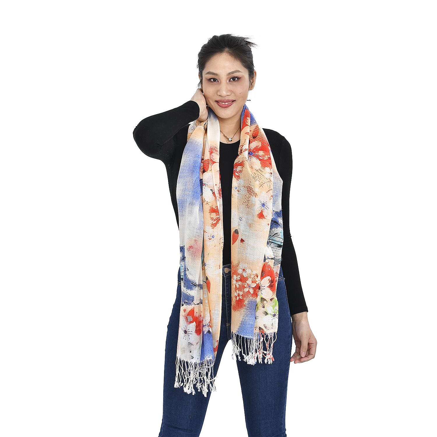 Close Out Deal - La Marey 100% Merino Wool Floral Pattern Scarf (One Size 175x65 cm)  - Floral