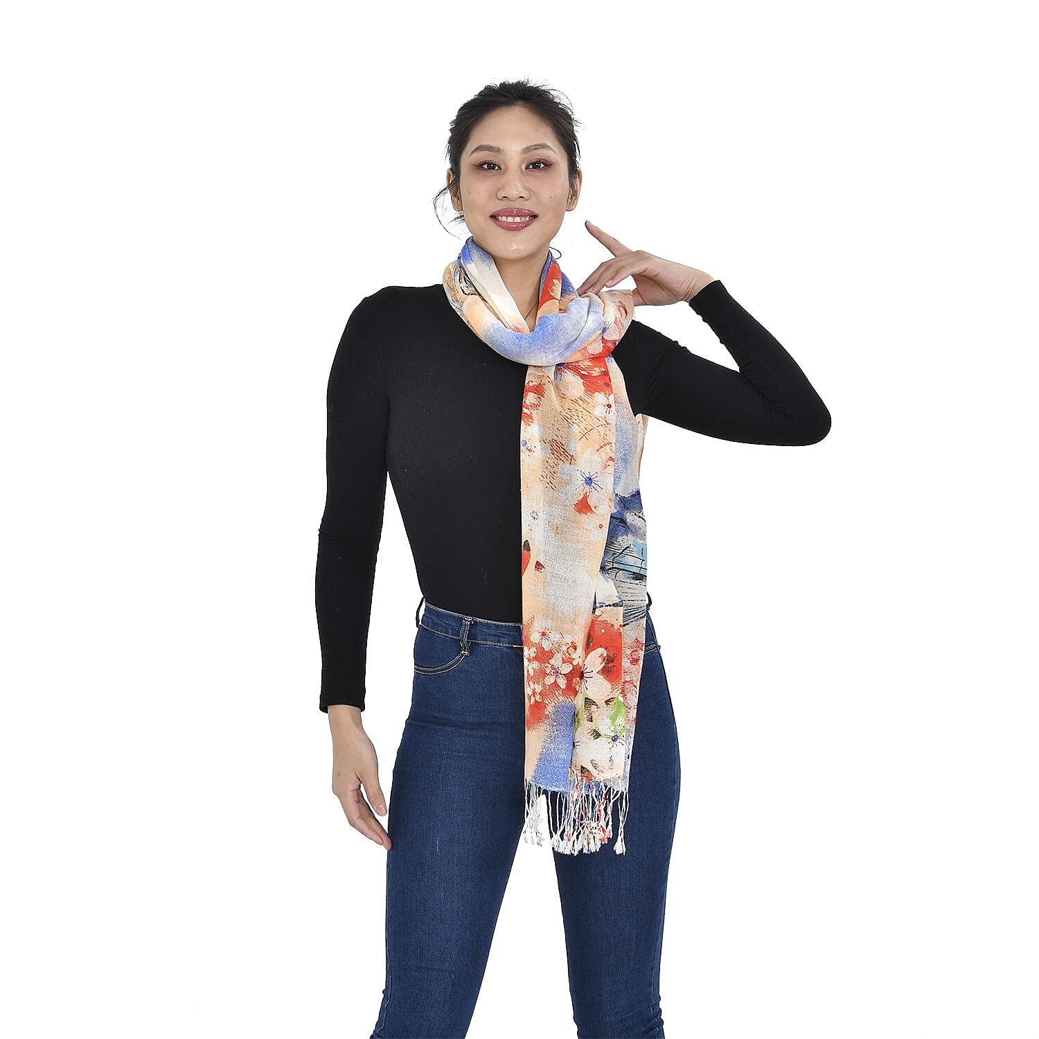 Close Out Deal - La Marey 100% Merino Wool Floral Pattern Scarf (One Size 175x65 cm)  - Floral