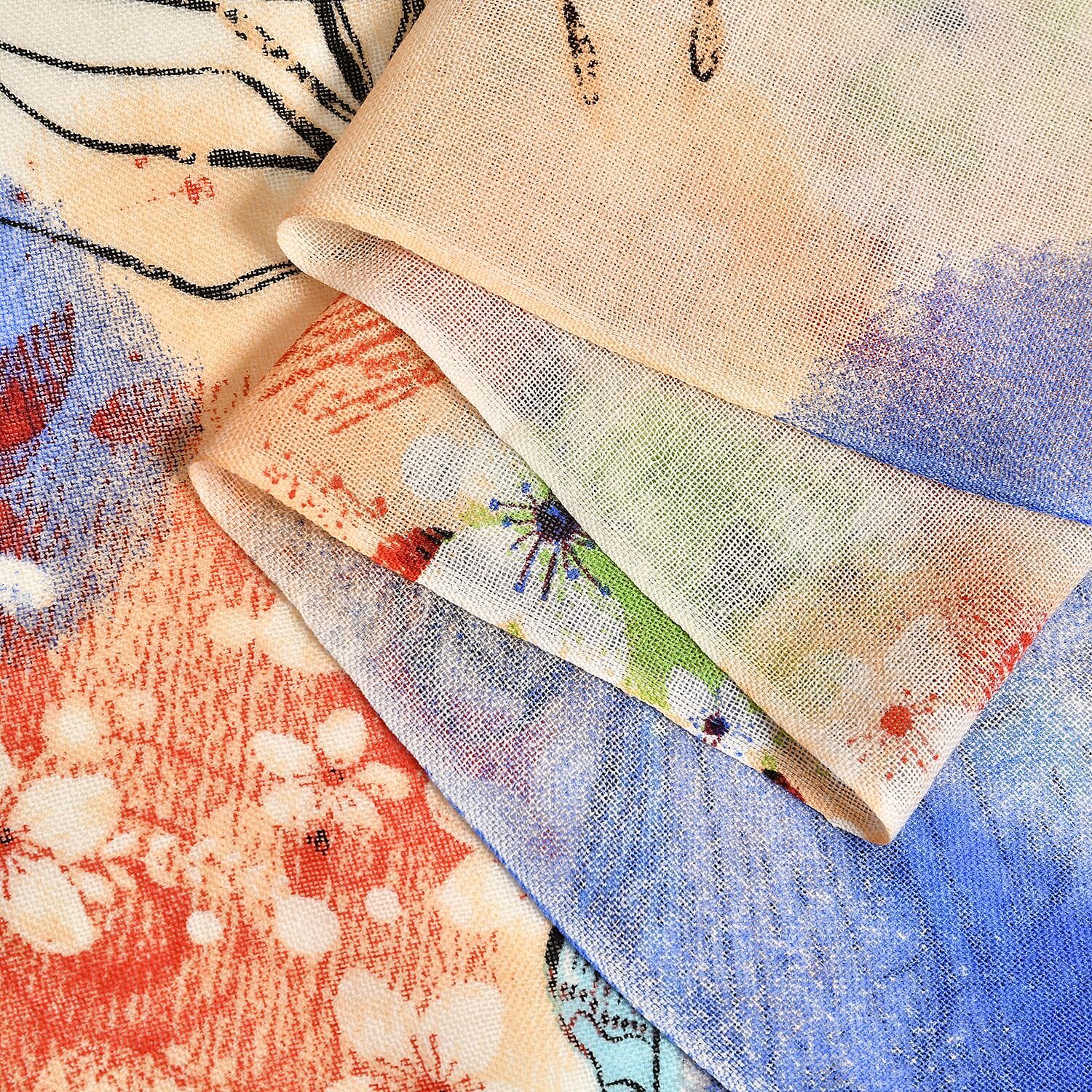 Close Out Deal - La Marey 100% Merino Wool Floral Pattern Scarf (One Size 175x65 cm)  - Floral