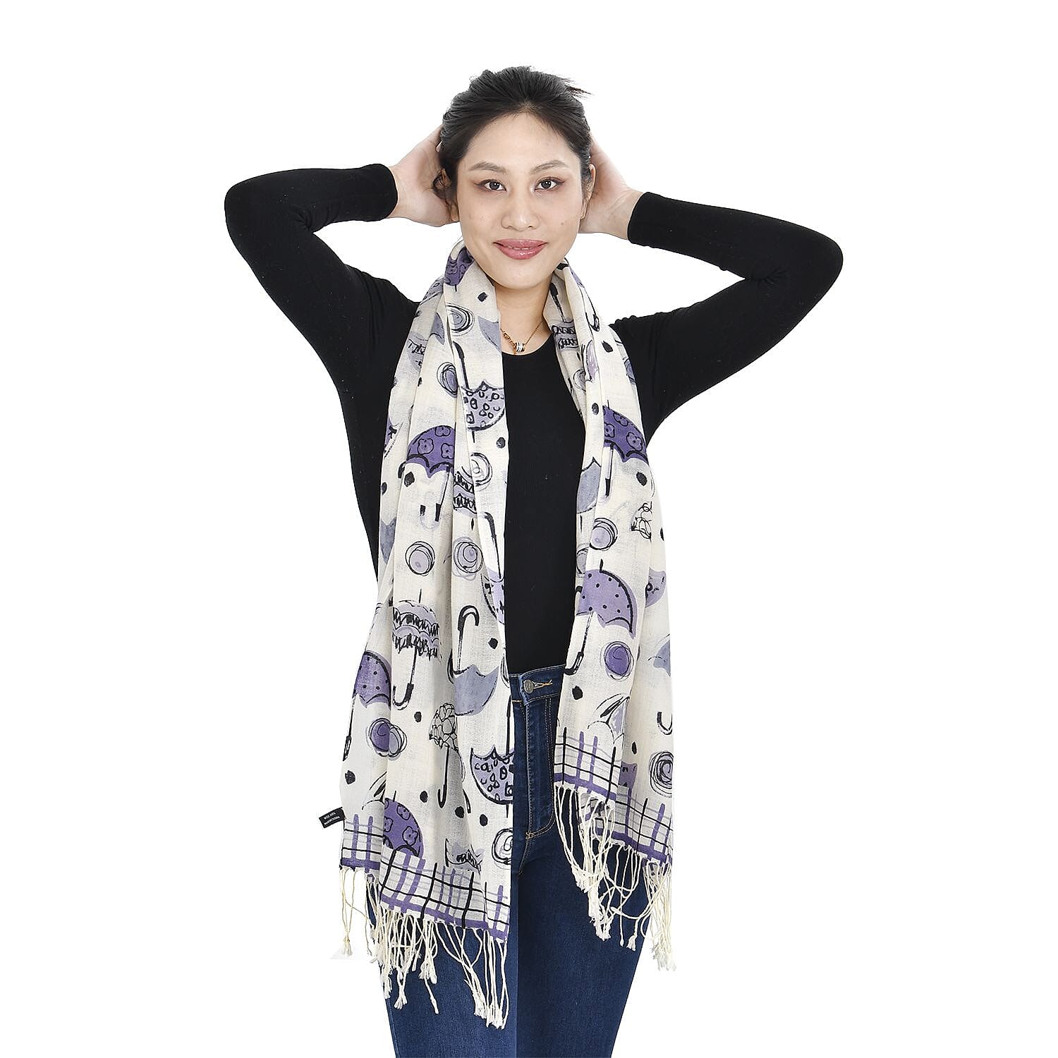 Close Out Deal - La Marey 100% Merino Wool Umbrella Pattern Scarf (One Size 175x65 cm) - Purple