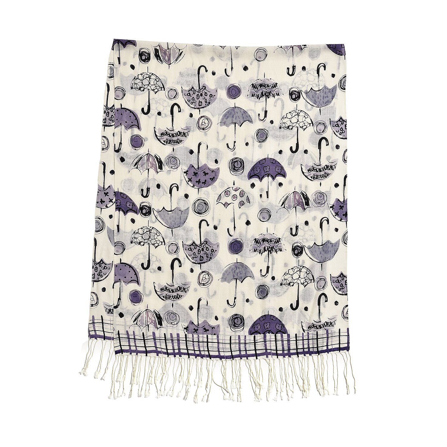 Close Out Deal - La Marey 100% Merino Wool Umbrella Pattern Scarf (One Size 175x65 cm) - Purple