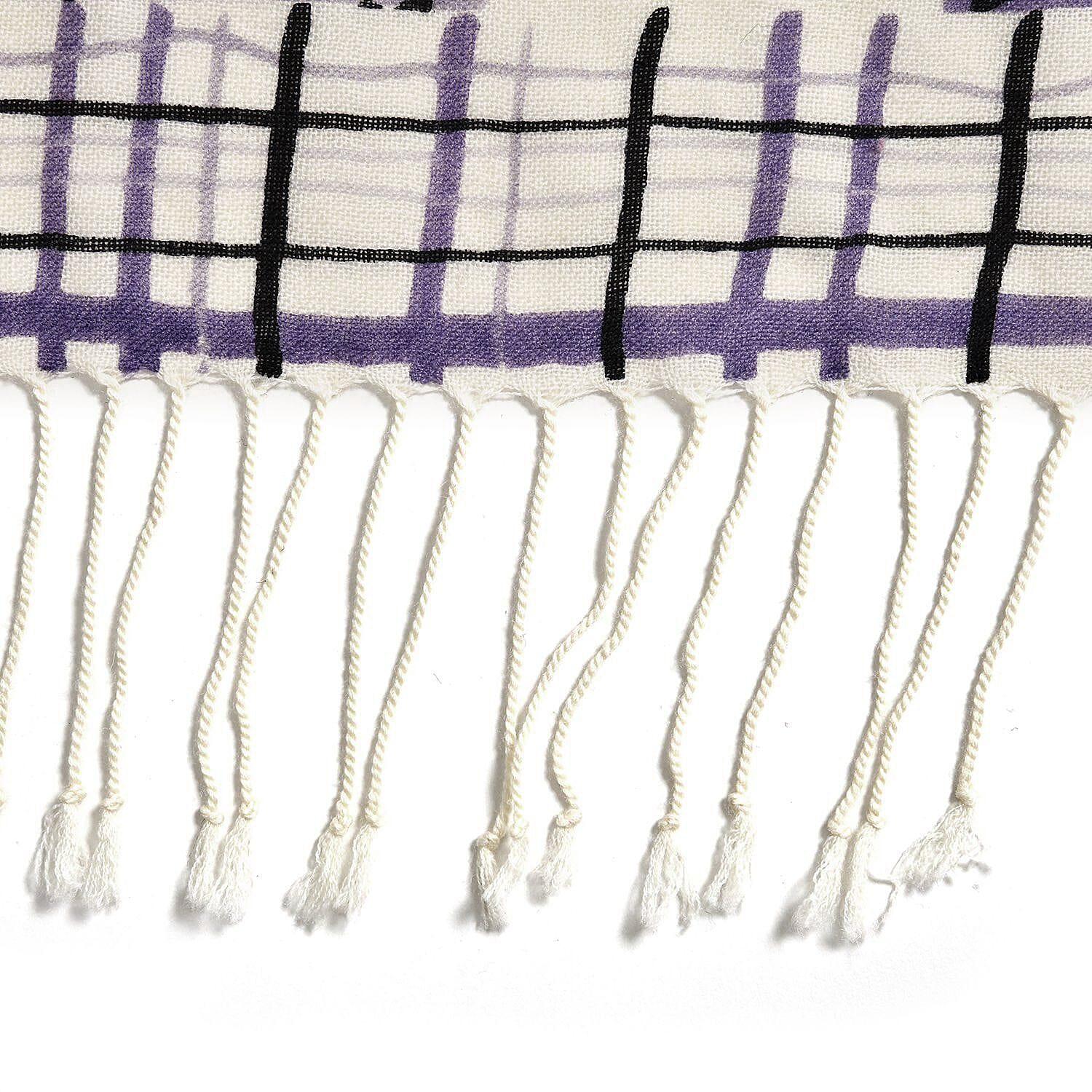 Close Out Deal - La Marey 100% Merino Wool Umbrella Pattern Scarf (One Size 175x65 cm) - Purple