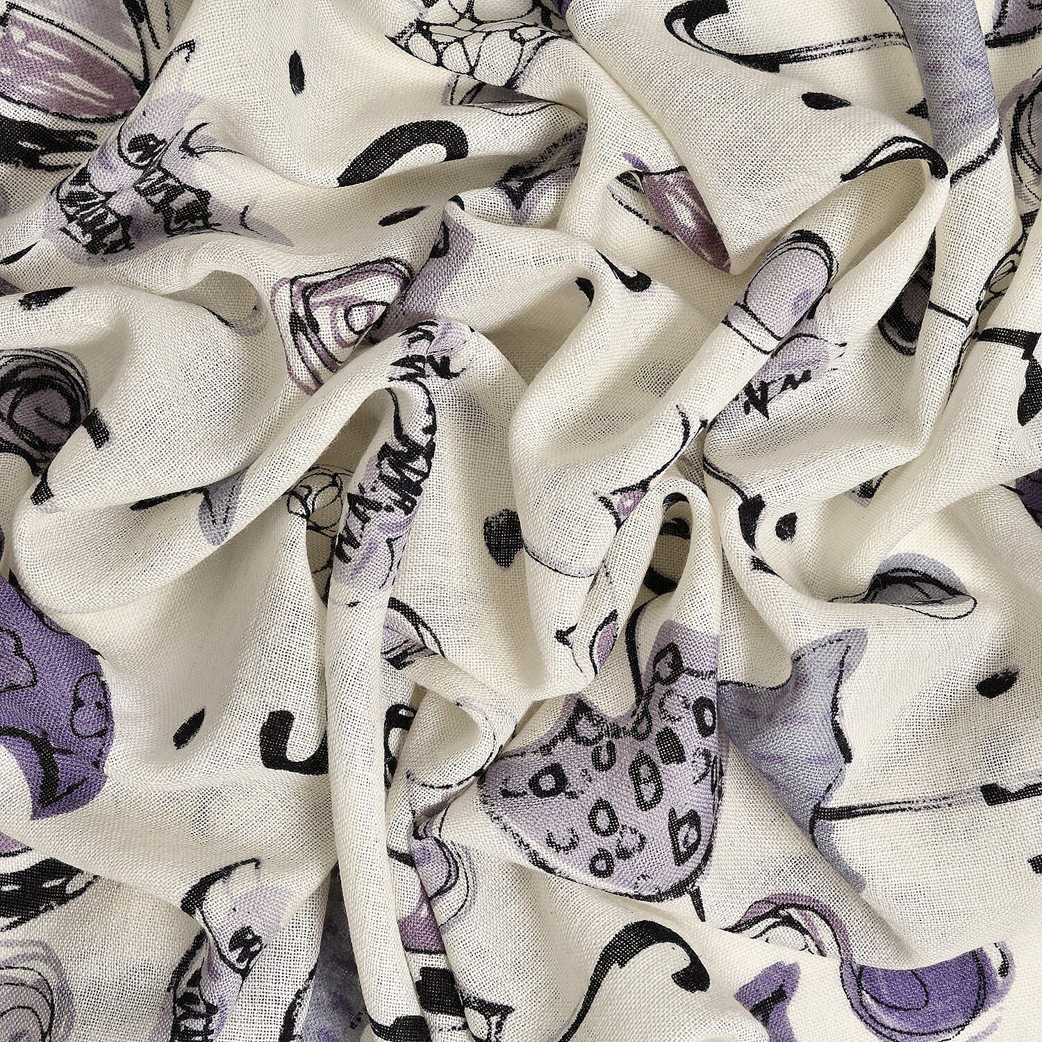 Close Out Deal - La Marey 100% Merino Wool Umbrella Pattern Scarf (One Size 175x65 cm) - Purple