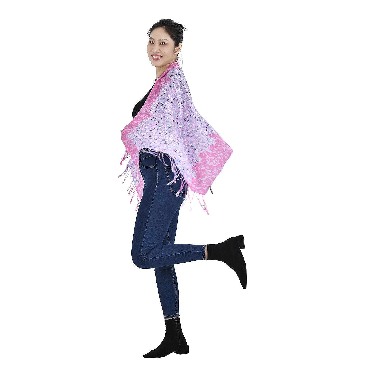 Close Out Deal - La Marey 100% Merino Wool Irregular Pattern Scarf (One Size 175x65 cm) - Purple & Pink