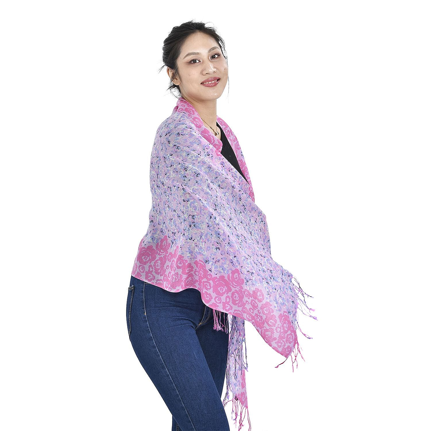Close Out Deal - La Marey 100% Merino Wool Irregular Pattern Scarf (One Size 175x65 cm) - Purple & Pink