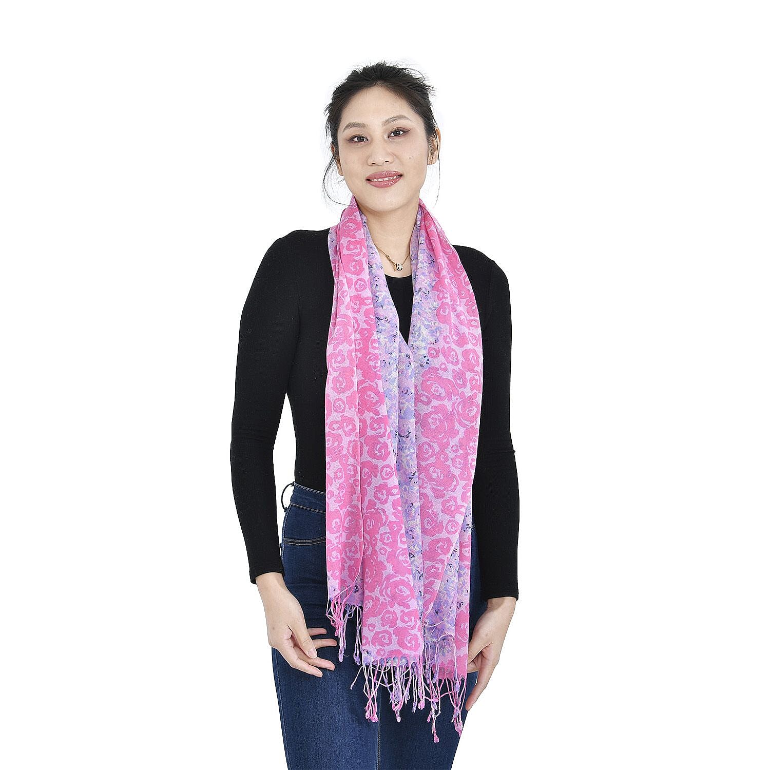Close Out Deal - La Marey 100% Merino Wool Irregular Pattern Scarf (One Size 175x65 cm) - Purple & Pink