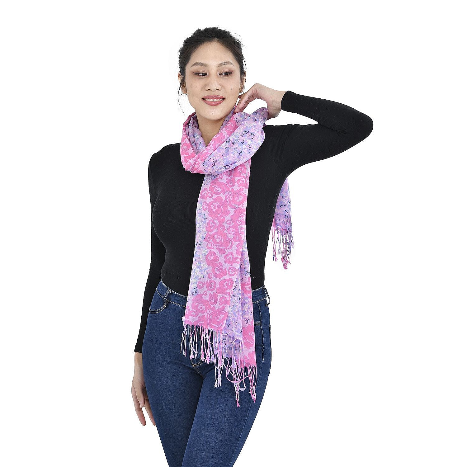 Close Out Deal - La Marey 100% Merino Wool Irregular Pattern Scarf (One Size 175x65 cm) - Purple & Pink