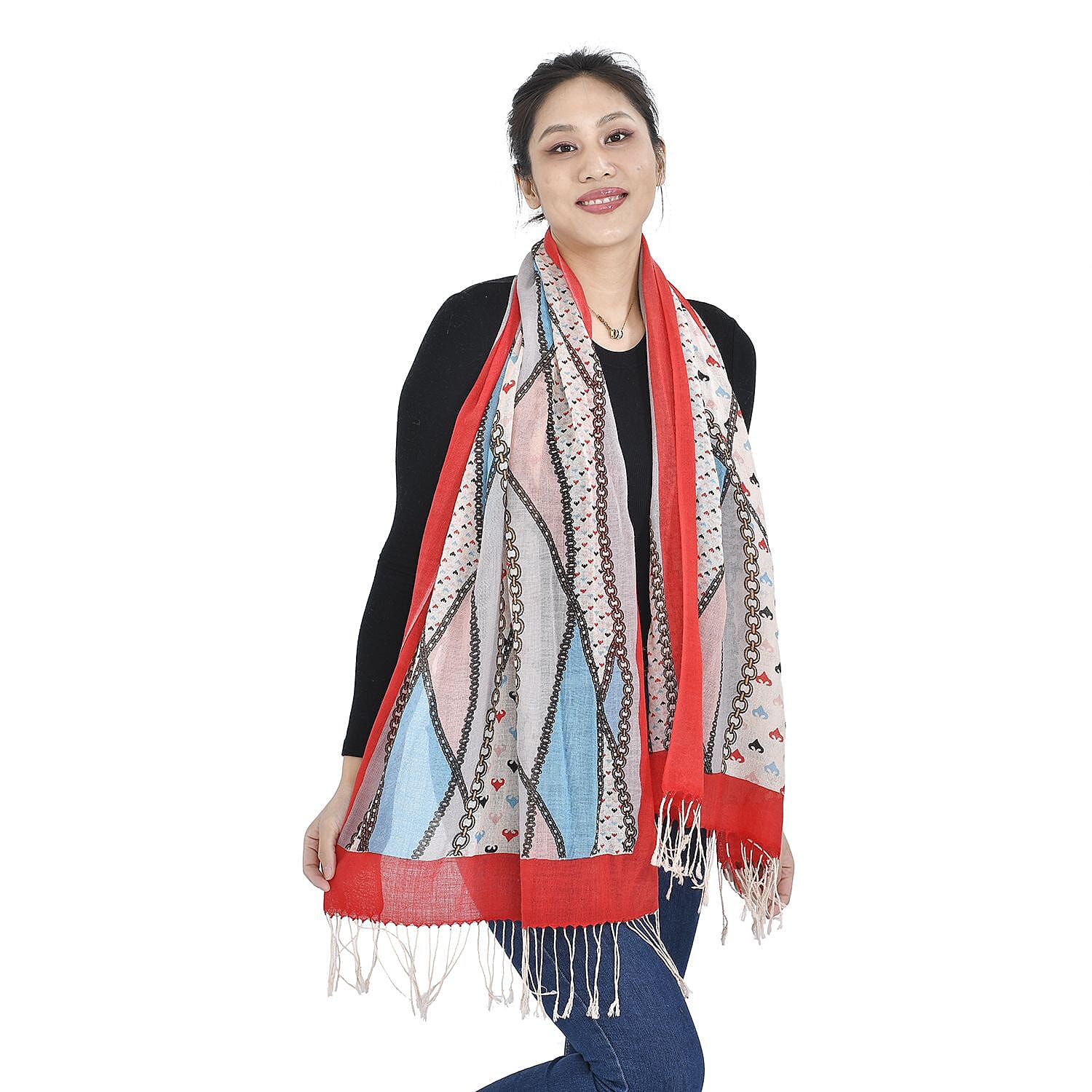 La Marey 100% Merino Wool Ribbon Pattern Scarf (One Size 175x65 cm) - Multi