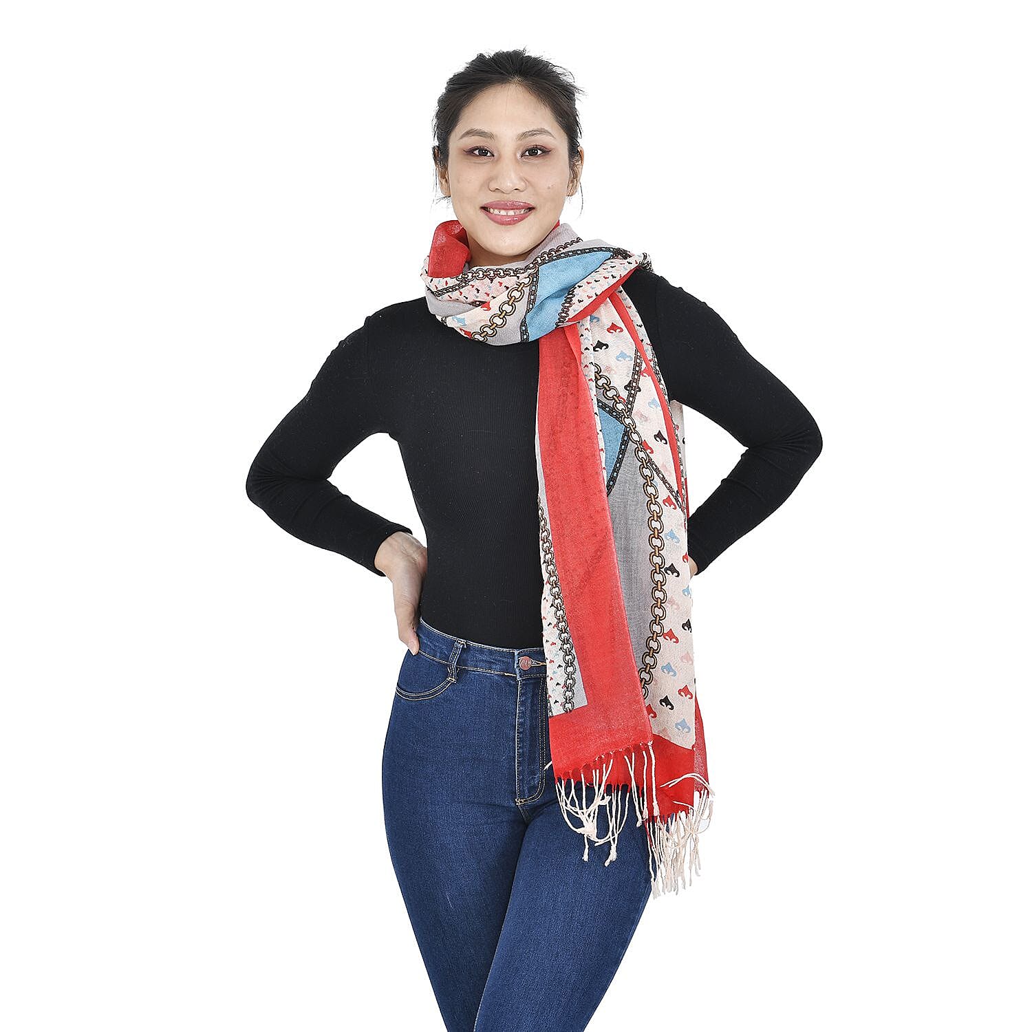 La Marey 100% Merino Wool Ribbon Pattern Scarf (One Size 175x65 cm) - Multi