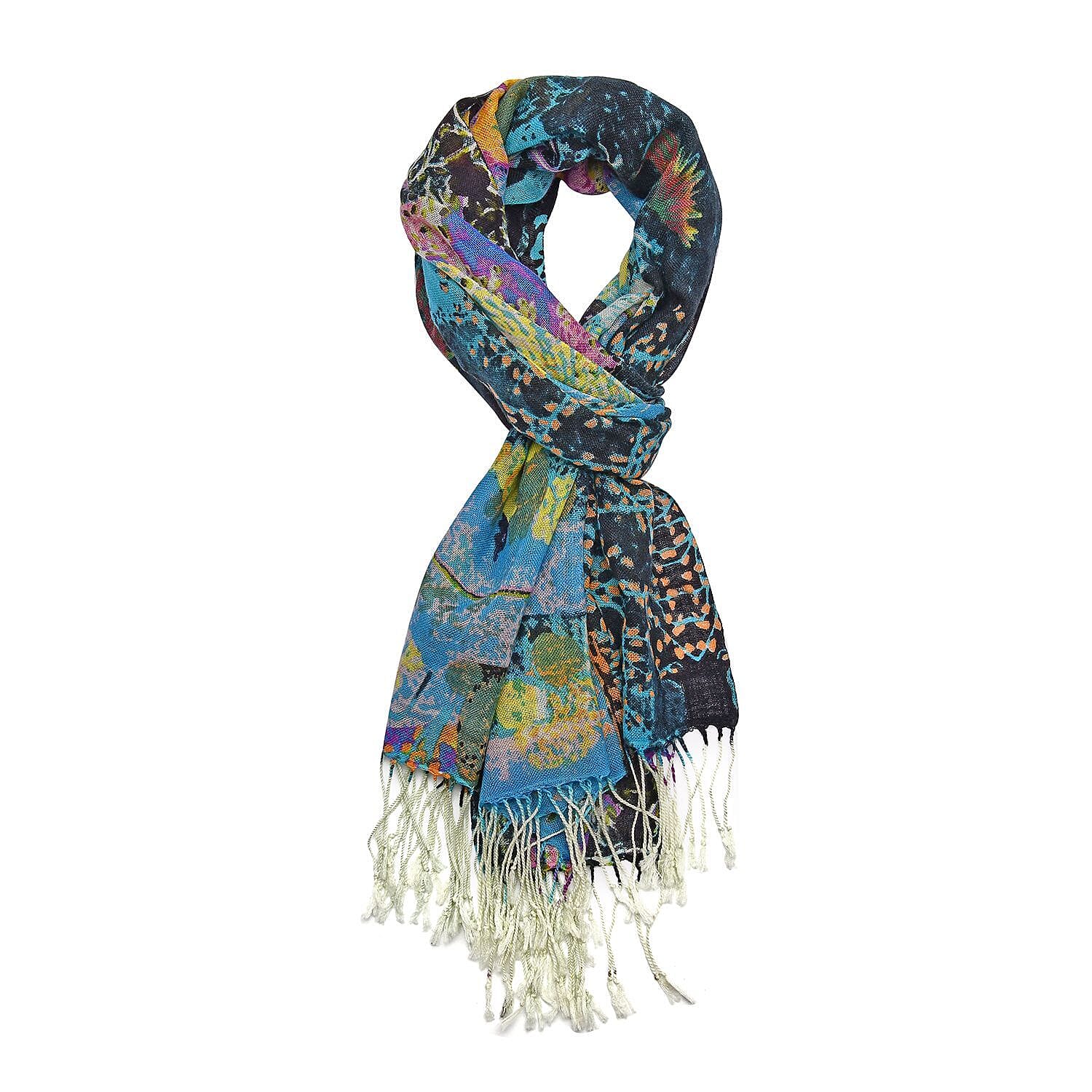 Close Out Deal - La Marey 100% Merino Wool Irregular Pattern Scarf (One Size 175x65 cm) - Turquoise