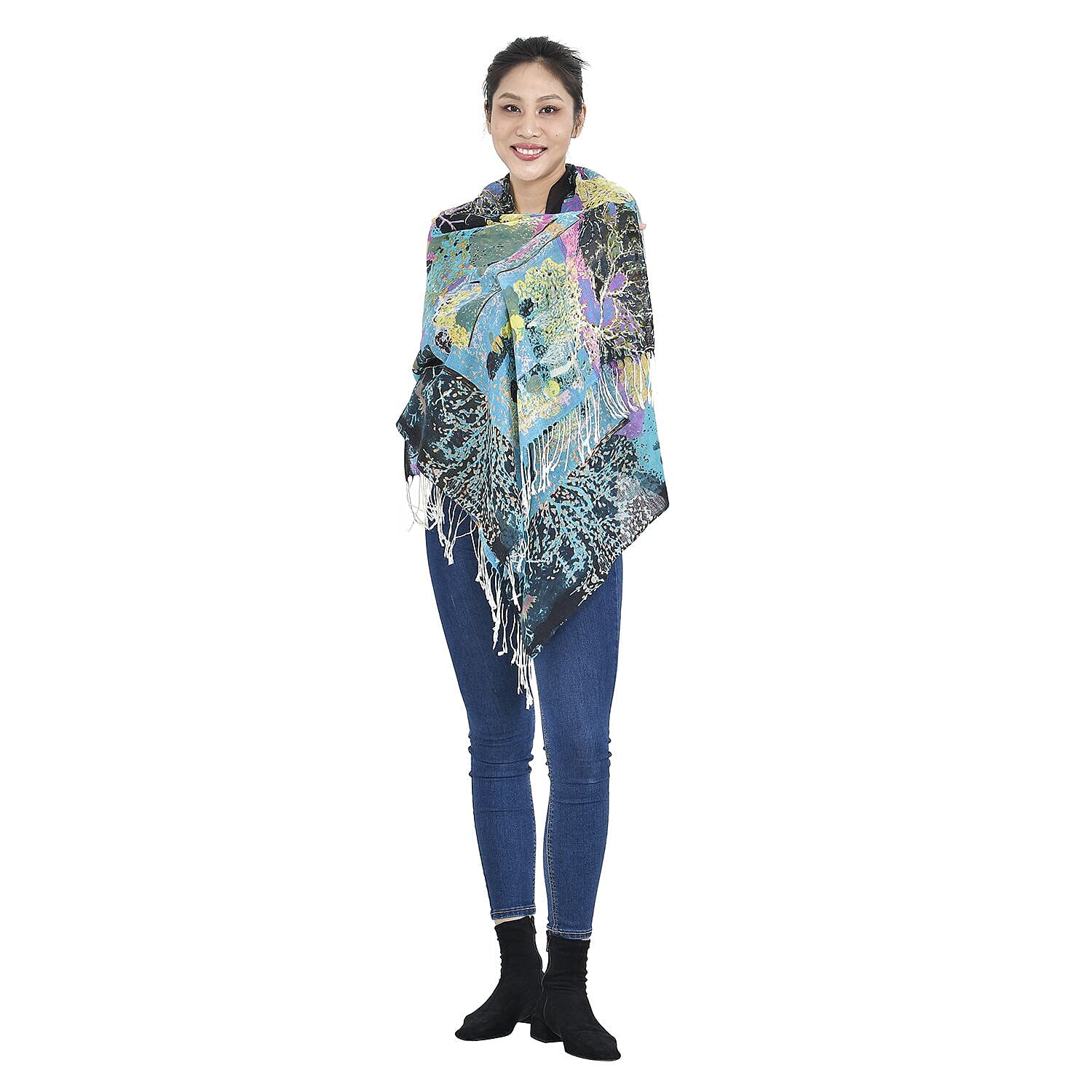 Close Out Deal - La Marey 100% Merino Wool Irregular Pattern Scarf (One Size 175x65 cm) - Turquoise