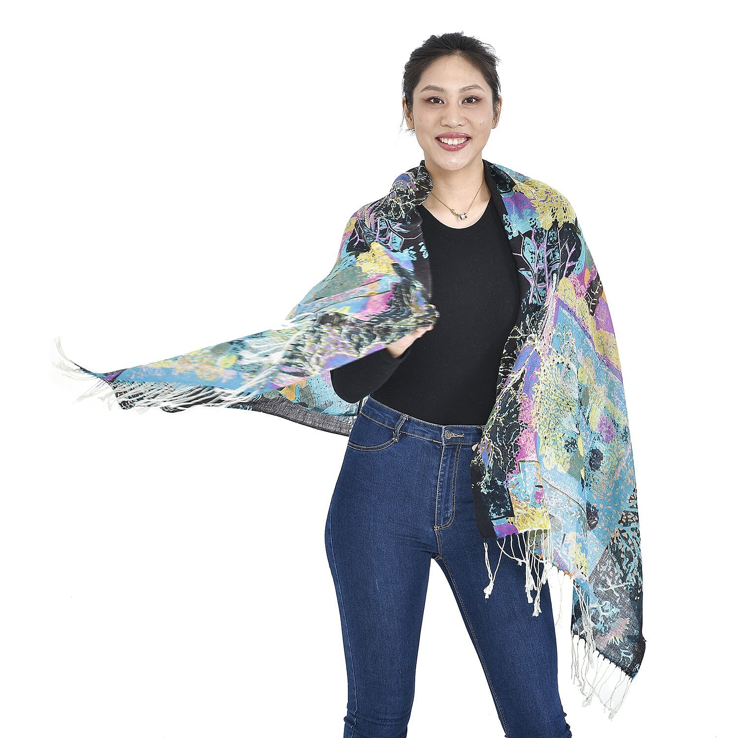 Close Out Deal - La Marey 100% Merino Wool Irregular Pattern Scarf (One Size 175x65 cm) - Turquoise