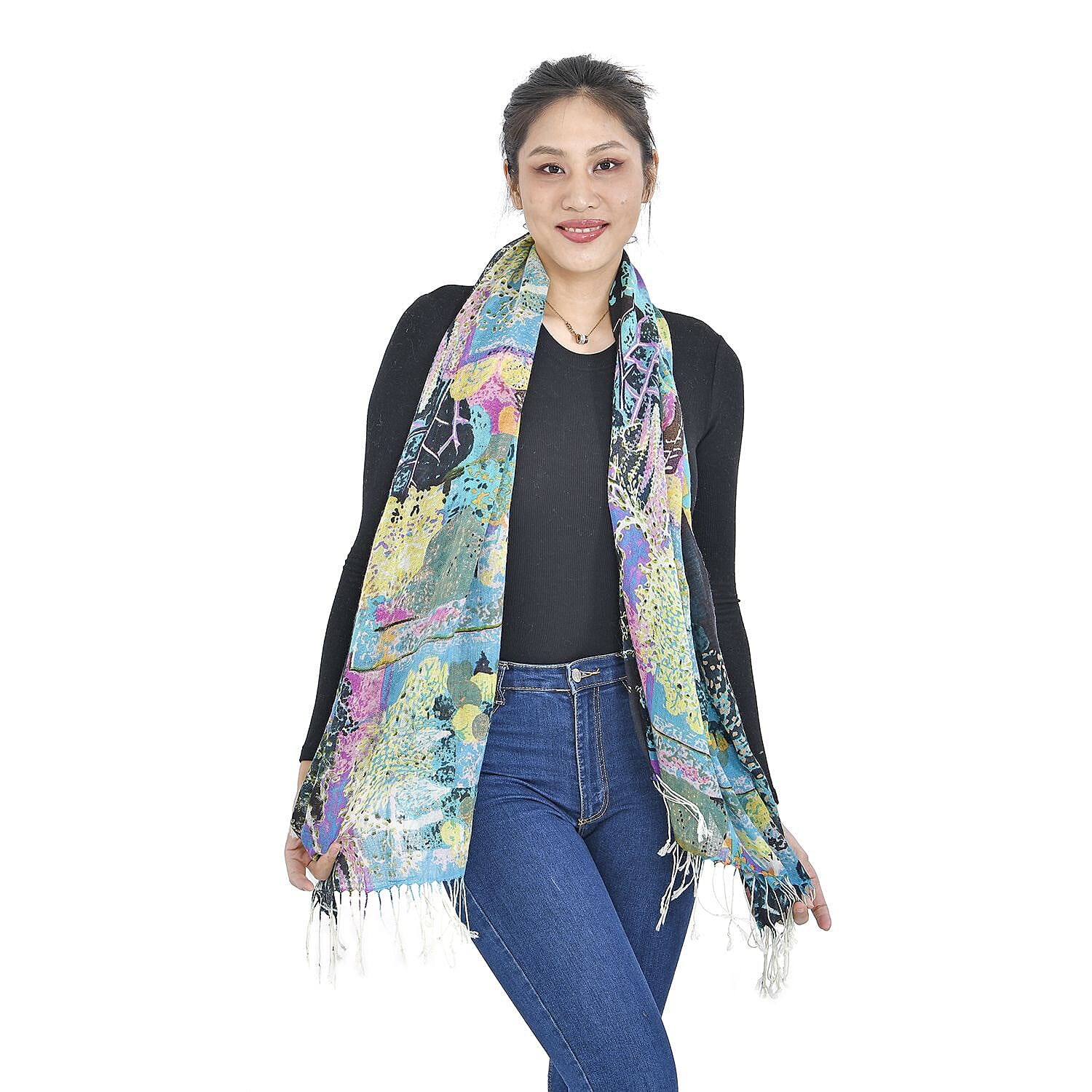 Close Out Deal - La Marey 100% Merino Wool Irregular Pattern Scarf (One Size 175x65 cm) - Turquoise