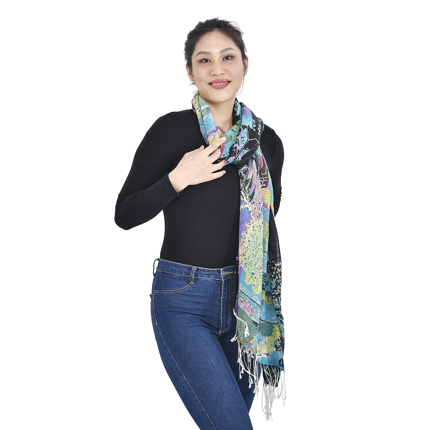 Close Out Deal - La Marey 100% Merino Wool Irregular Pattern Scarf (One Size 175x65 cm) - Turquoise