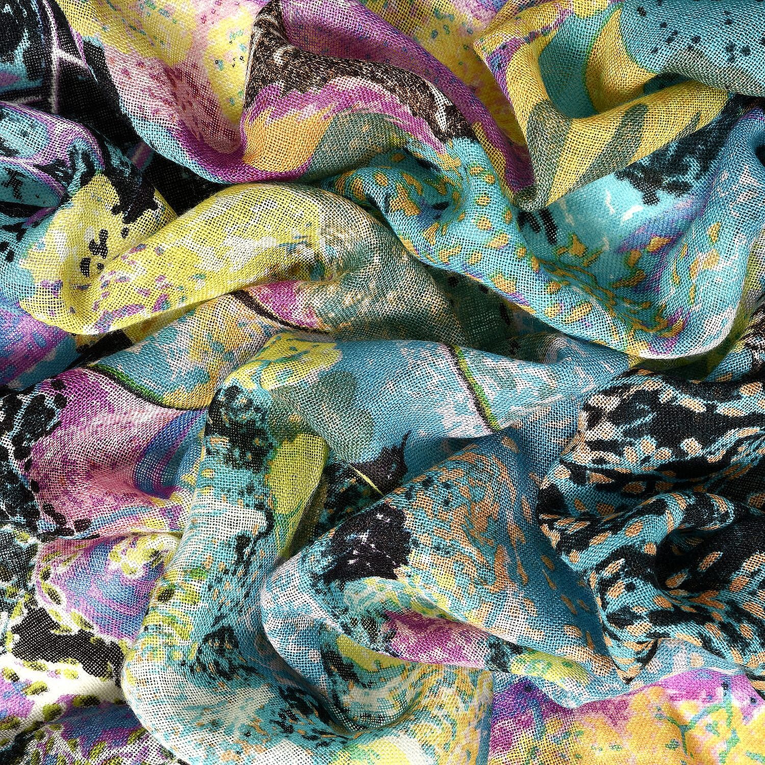 Close Out Deal - La Marey 100% Merino Wool Irregular Pattern Scarf (One Size 175x65 cm) - Turquoise