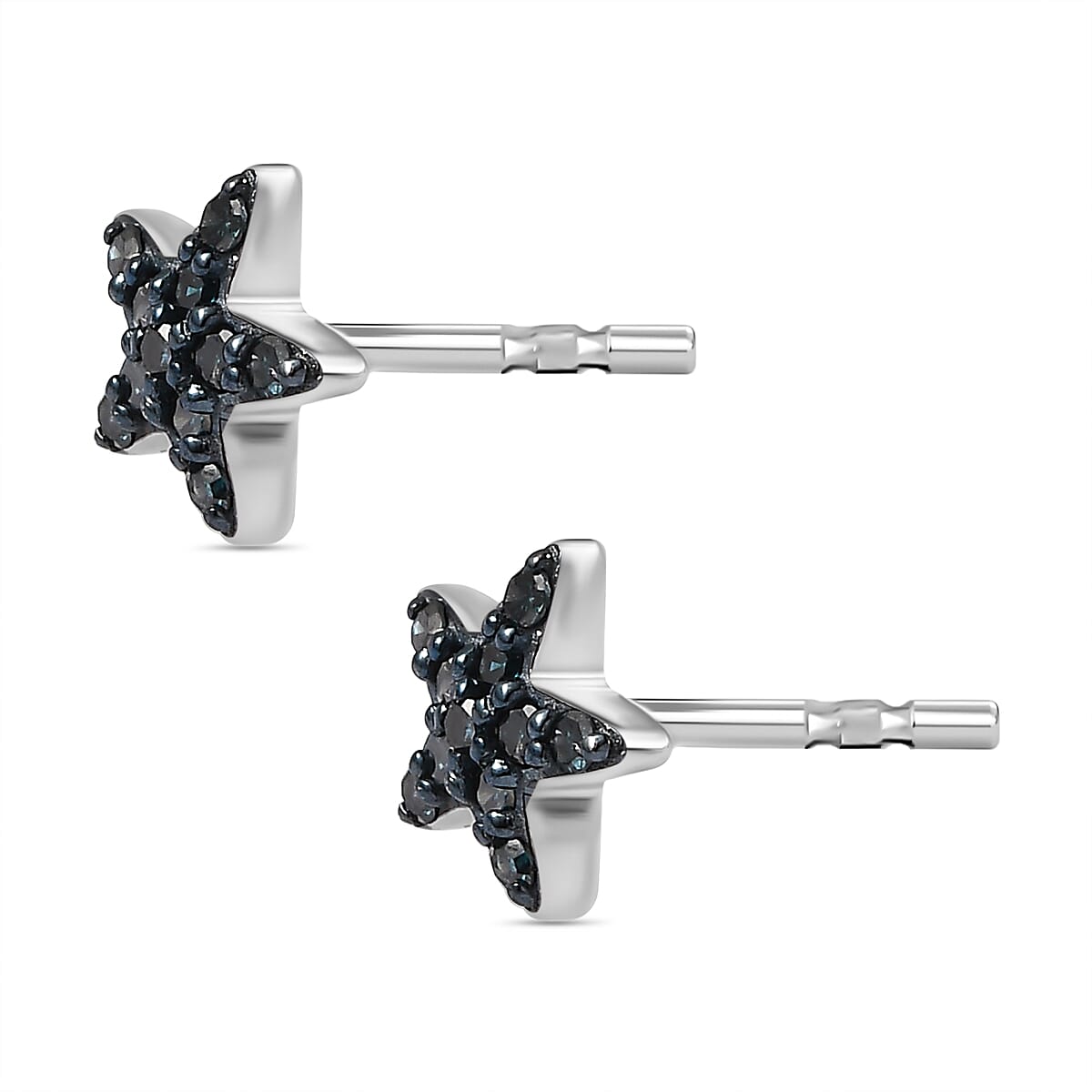 Blue Diamond Star Stud Earrings in Platinum Overlay Sterling Silver 0.15 Ct