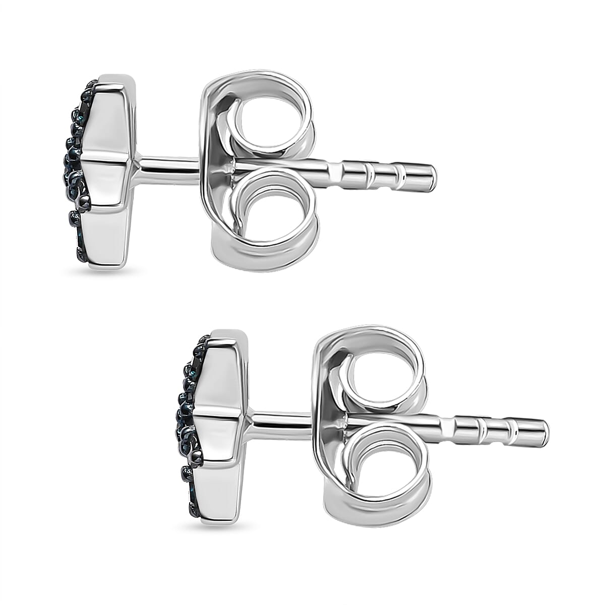 Blue Diamond Star Stud Earrings in Platinum Overlay Sterling Silver 0.15 Ct